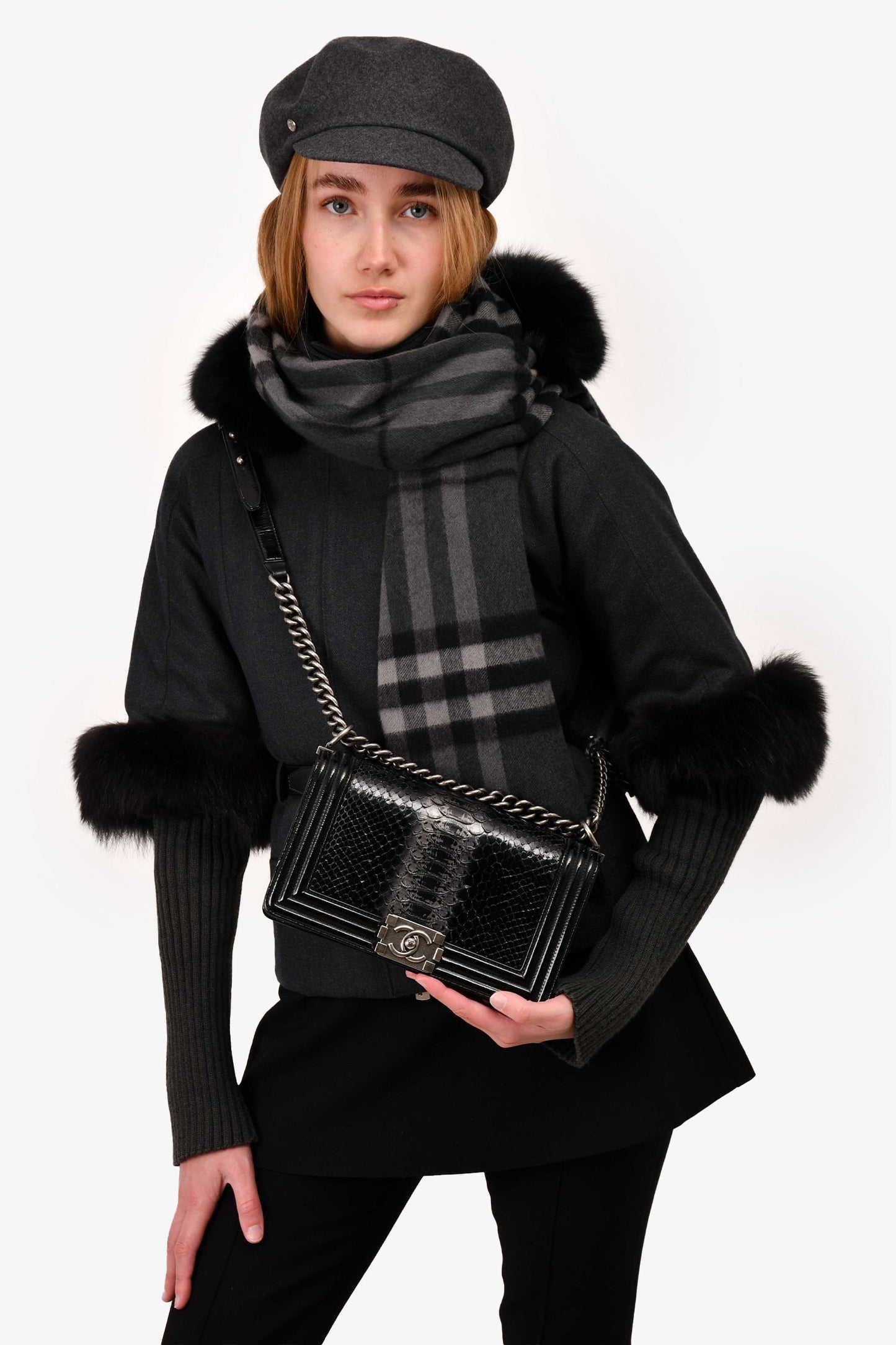 Chanel™ -15 Black/Grey Python Medium Boy Bag