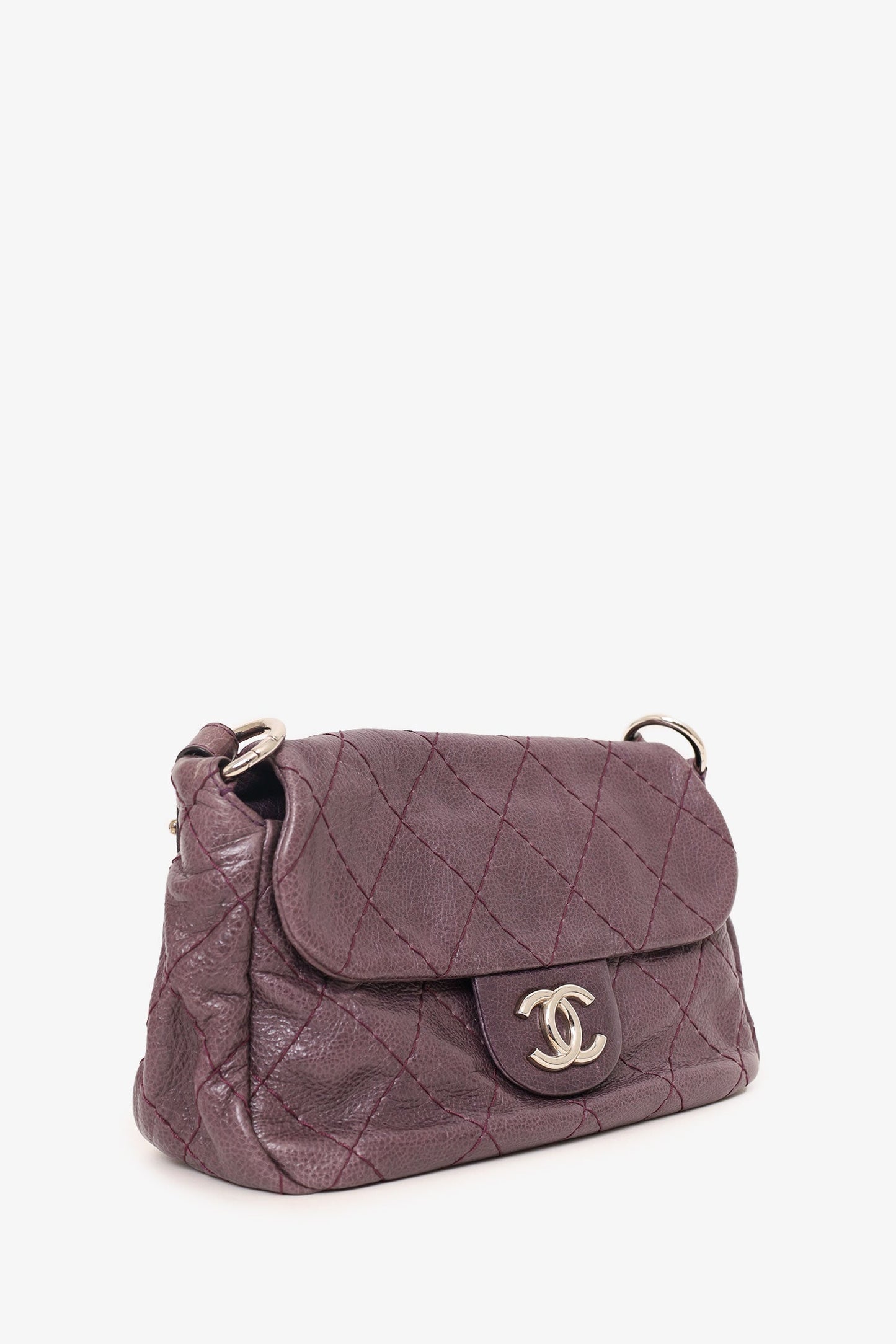 Chanel™ 2009-10 Purple Glazed Calfskin Stitched On The Road Flap Bag