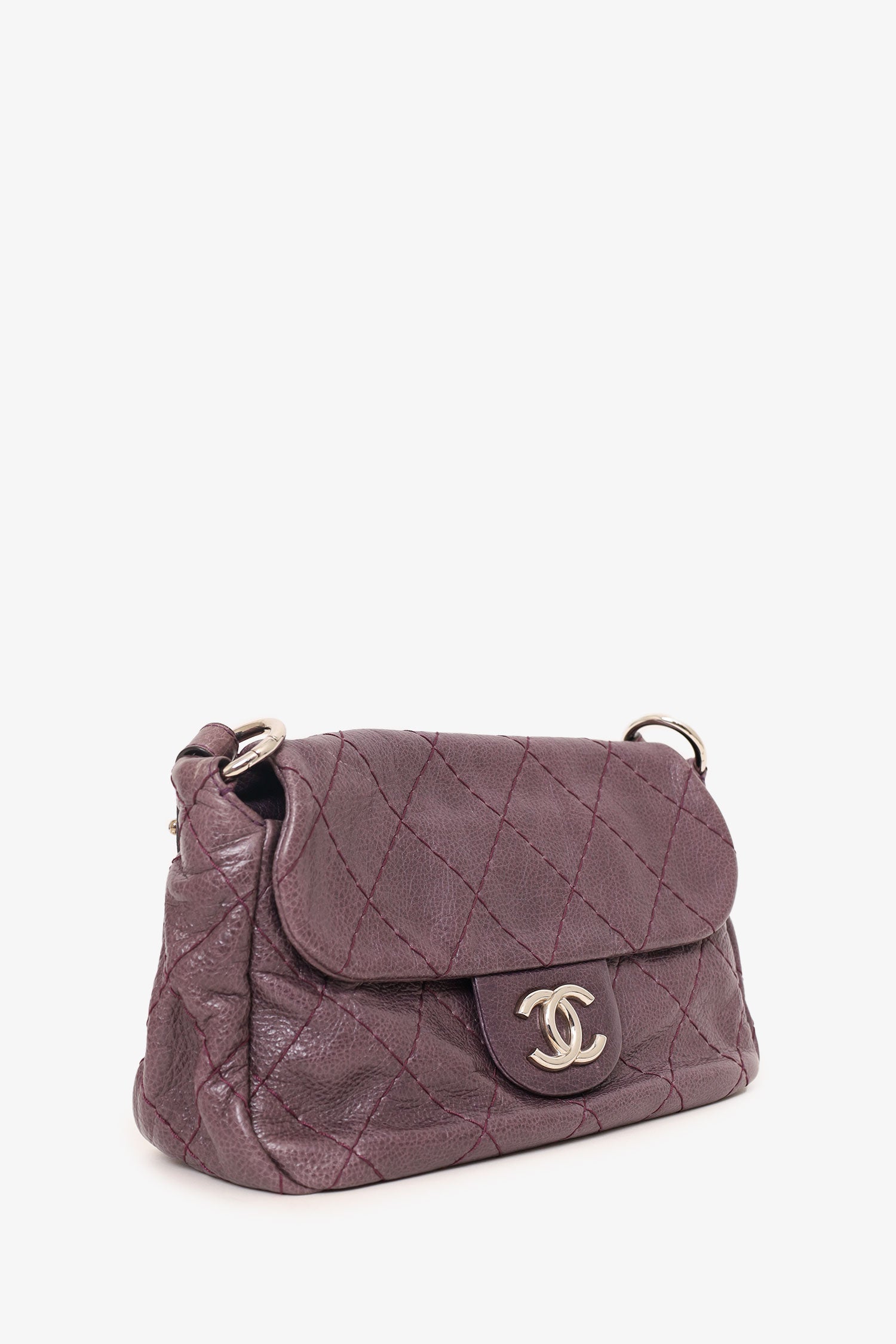 Chaneltm 2009 10 Purple Glazed Calfskin Stitched on the Road Flap Bag