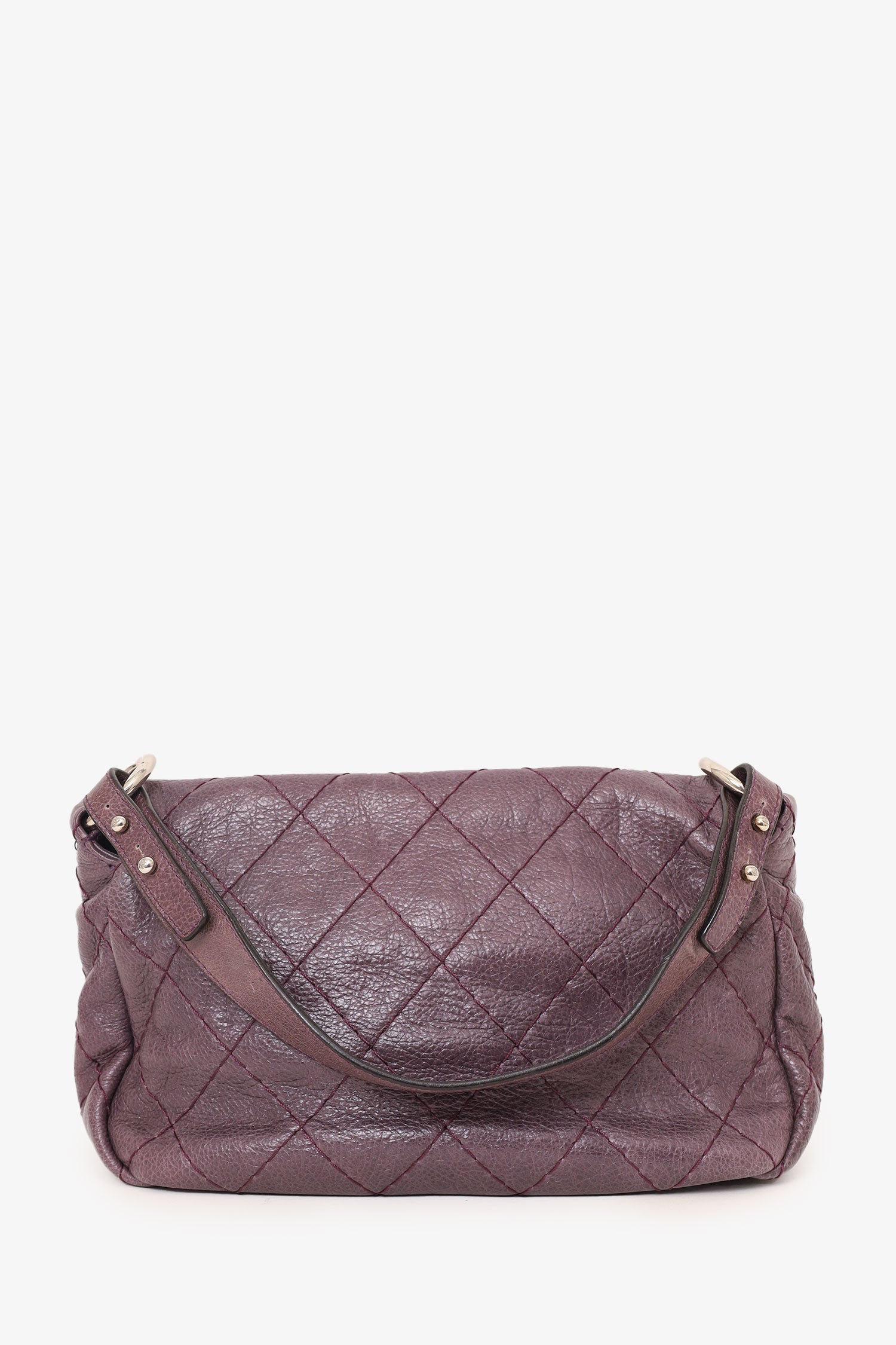 Chaneltm 2009 10 Purple Glazed Calfskin Stitched on the Road Flap Bag