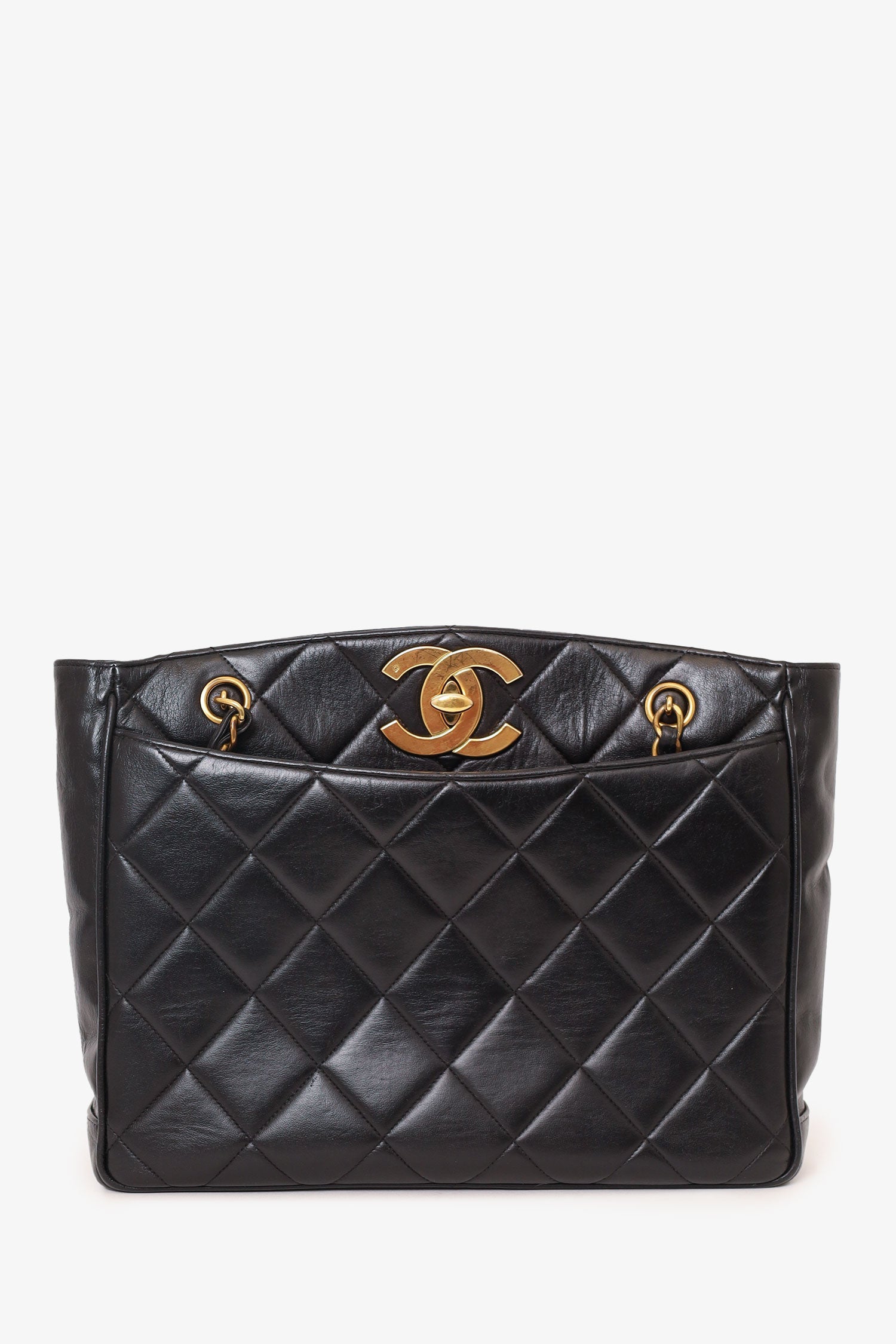 Chaneltm Black Quilted Lambskin CC Tote Bag