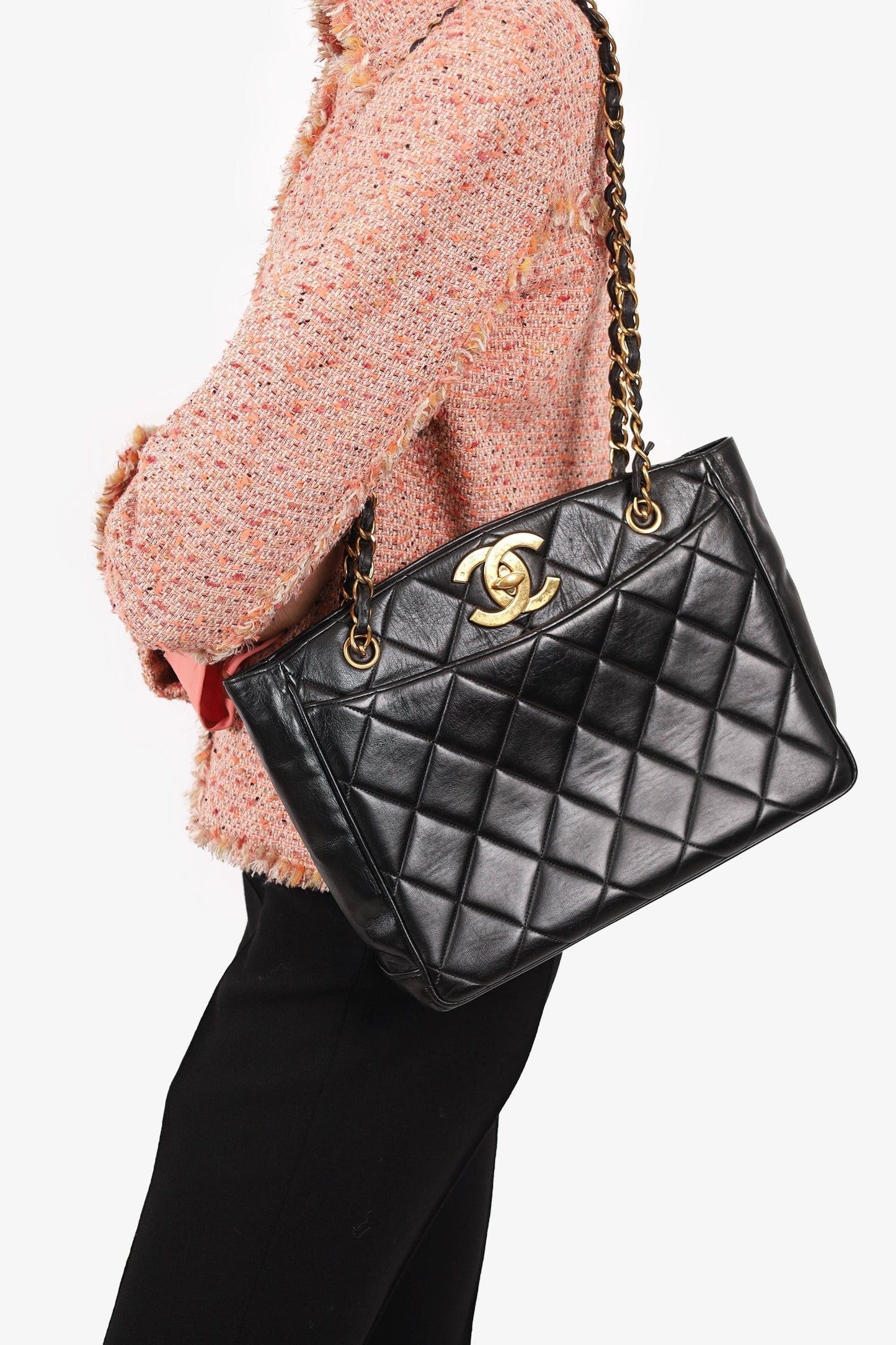 Chanel™   Black Quilted Lambskin CC Tote Bag