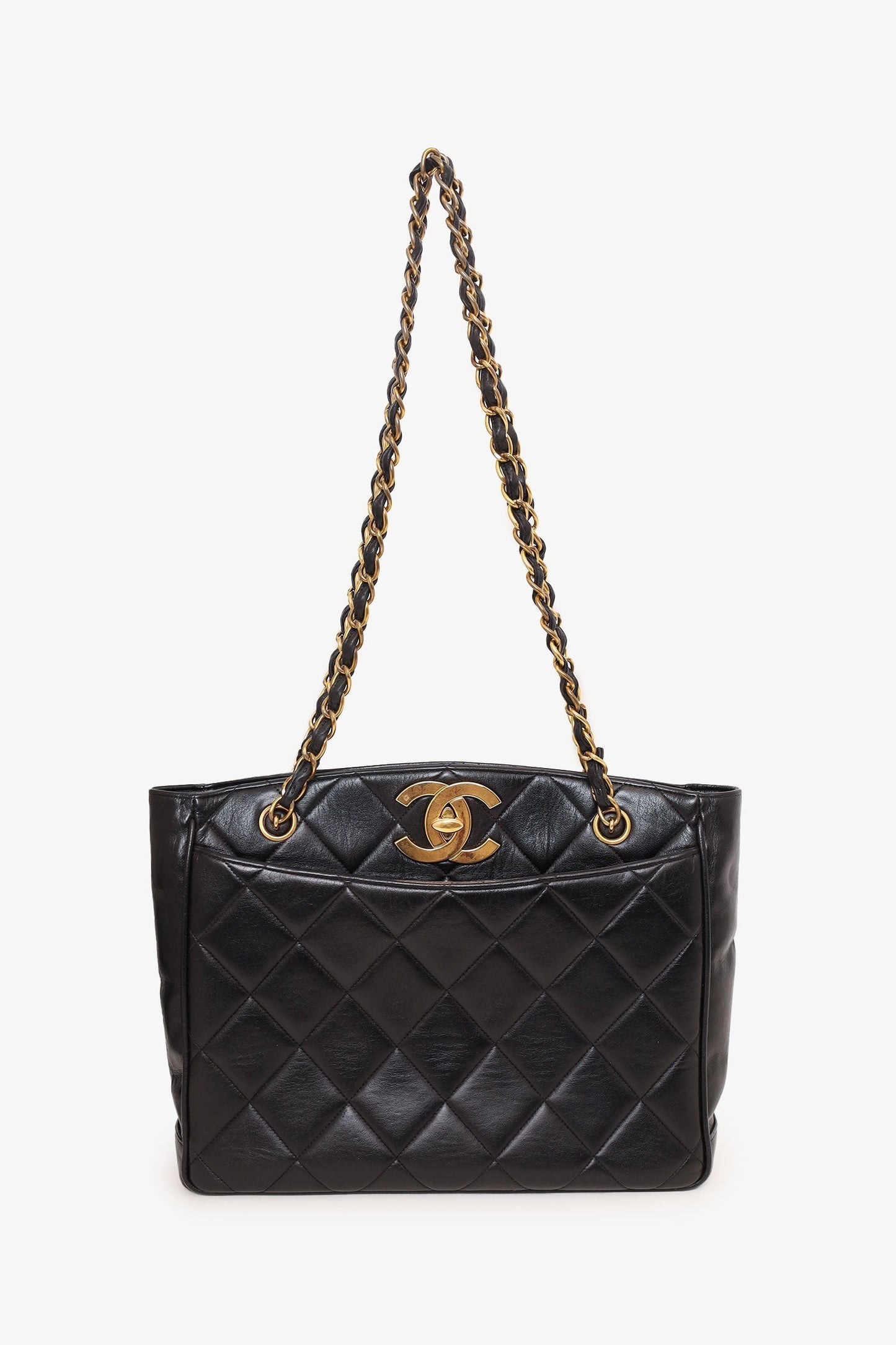Chaneltm Black Quilted Lambskin CC Tote Bag