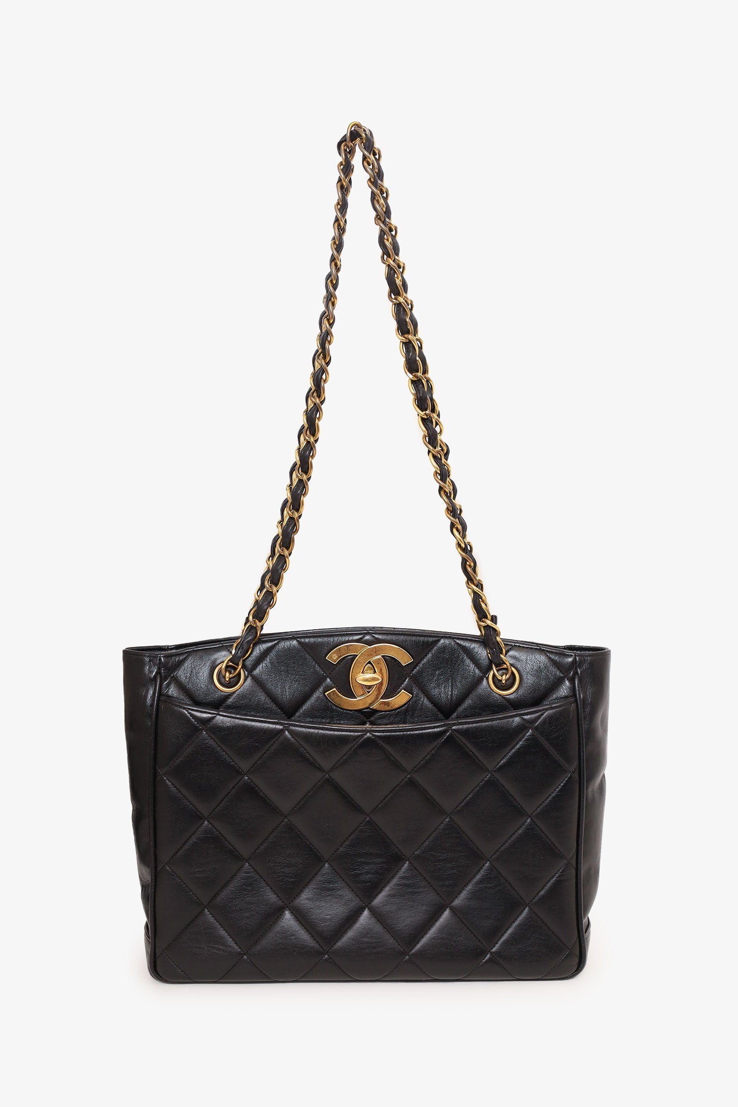 Chaneltm Black Quilted Lambskin CC Tote Bag