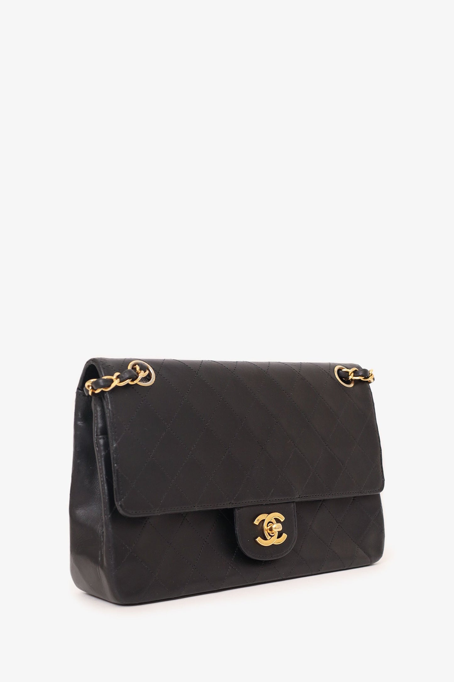 Chanel™ 1986-88 Black Quilted Lambskin Medium Double Flap Bag 'Refurbished'
