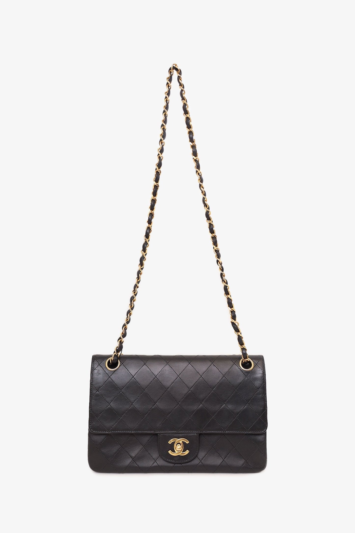 Chanel™ 1986-88 Black Quilted Lambskin Medium Double Flap Bag 'Refurbished'