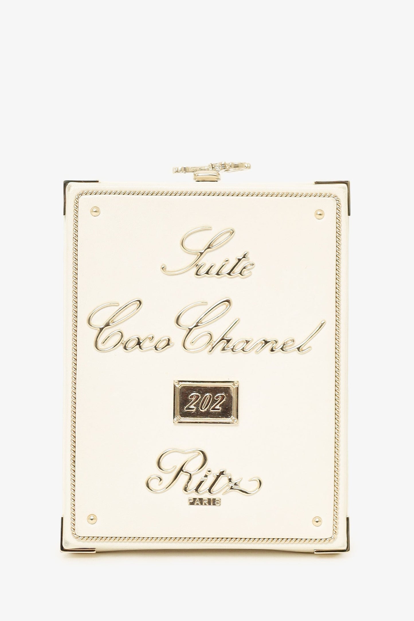 Chaneltm 2017 18 White Lambskin Paris Cosmopolite Coco in Ritz Clutch with Chain