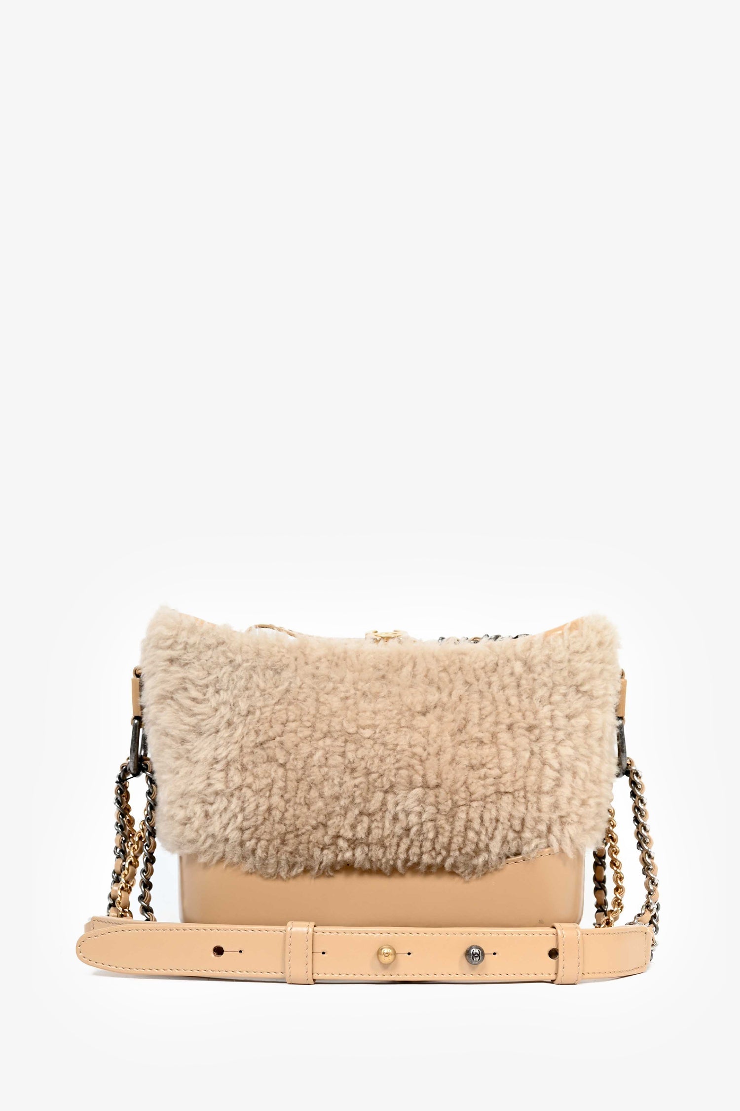 Chaneltm 2017 18 Beige Shearling/leather Small Gabrielle Crossbody