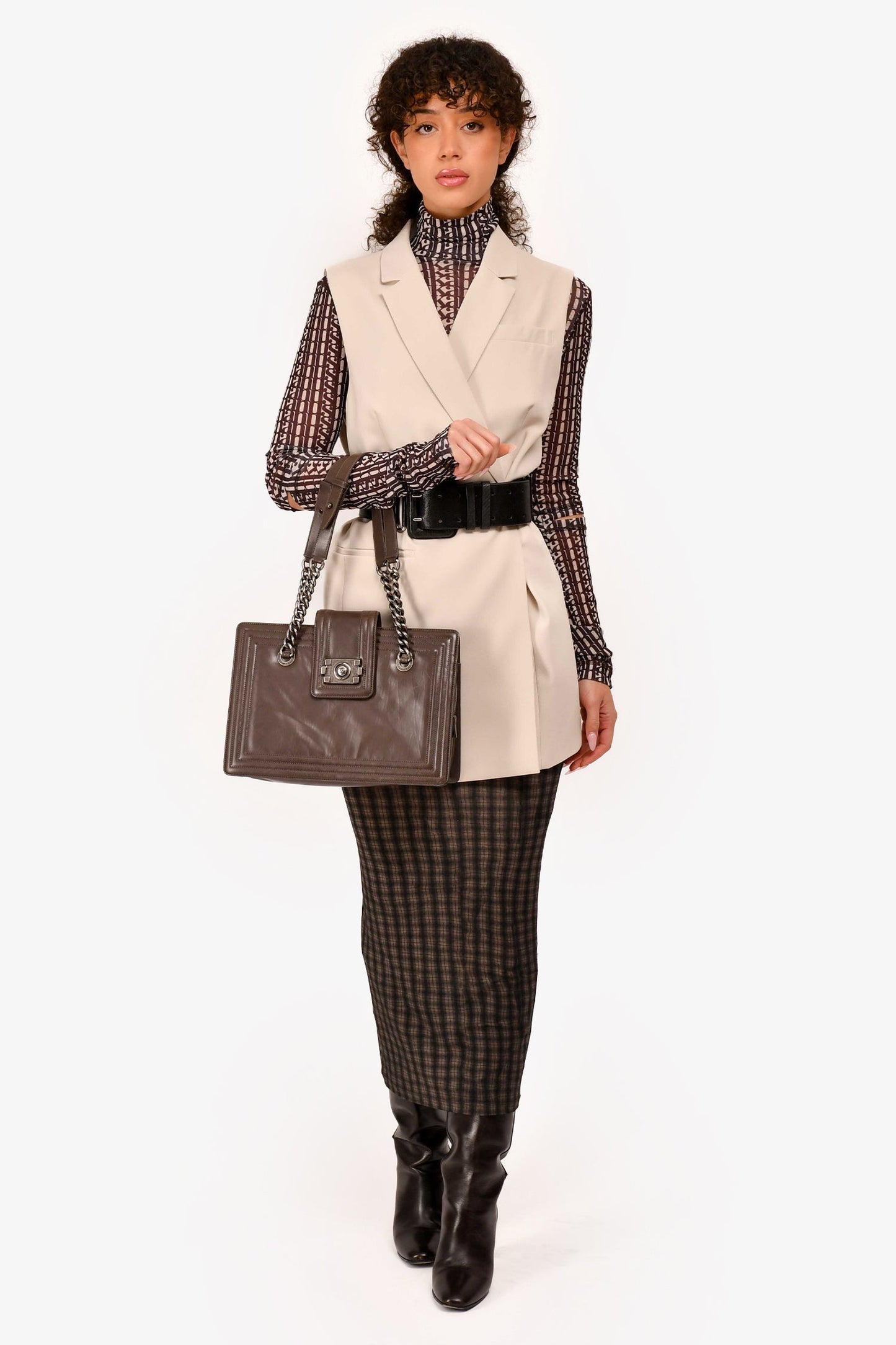 Chanel™ Grey Leather Reverso Boy Bag (As Is)