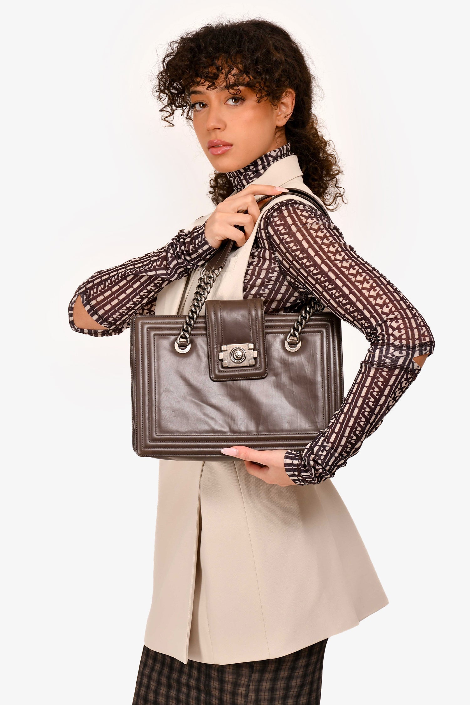 Chanel™ Grey Leather Reverso Boy Bag (As Is)