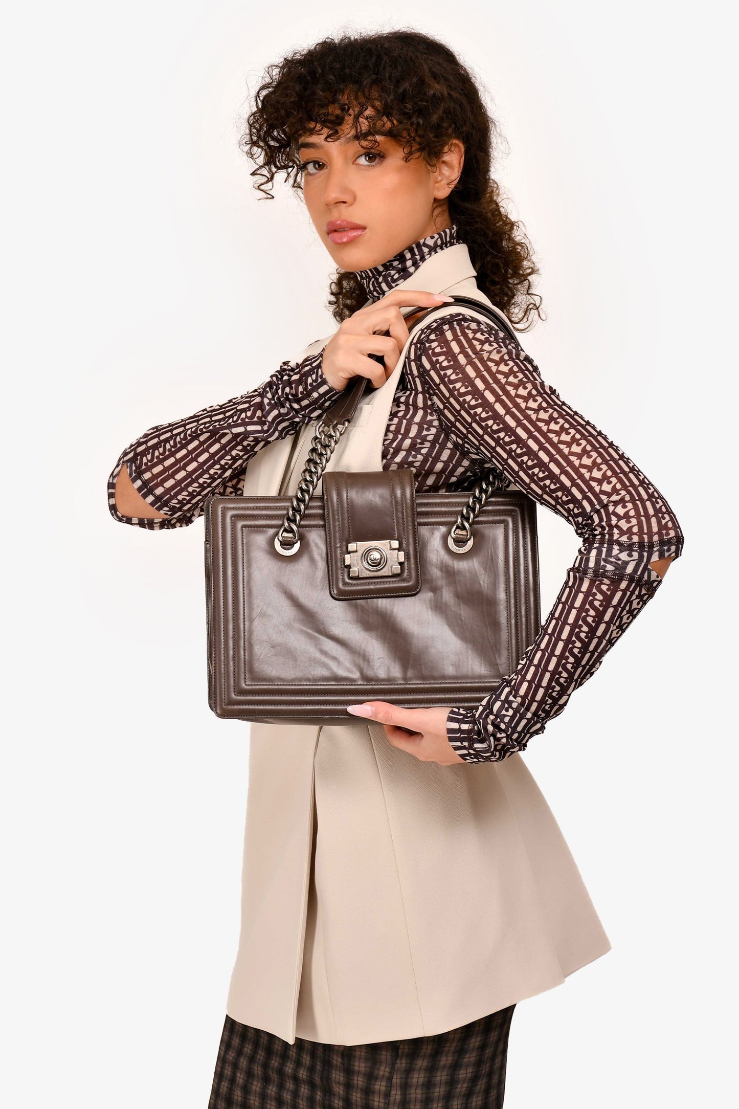 Chaneltm 2011 Grey Leather Reverso Boy Bag (as Is)