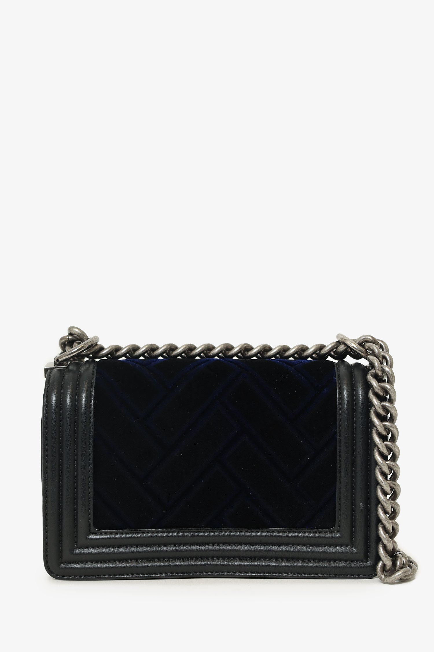 Chanel™ Black/Navy Velvet/Calfskin Small Boy Bag