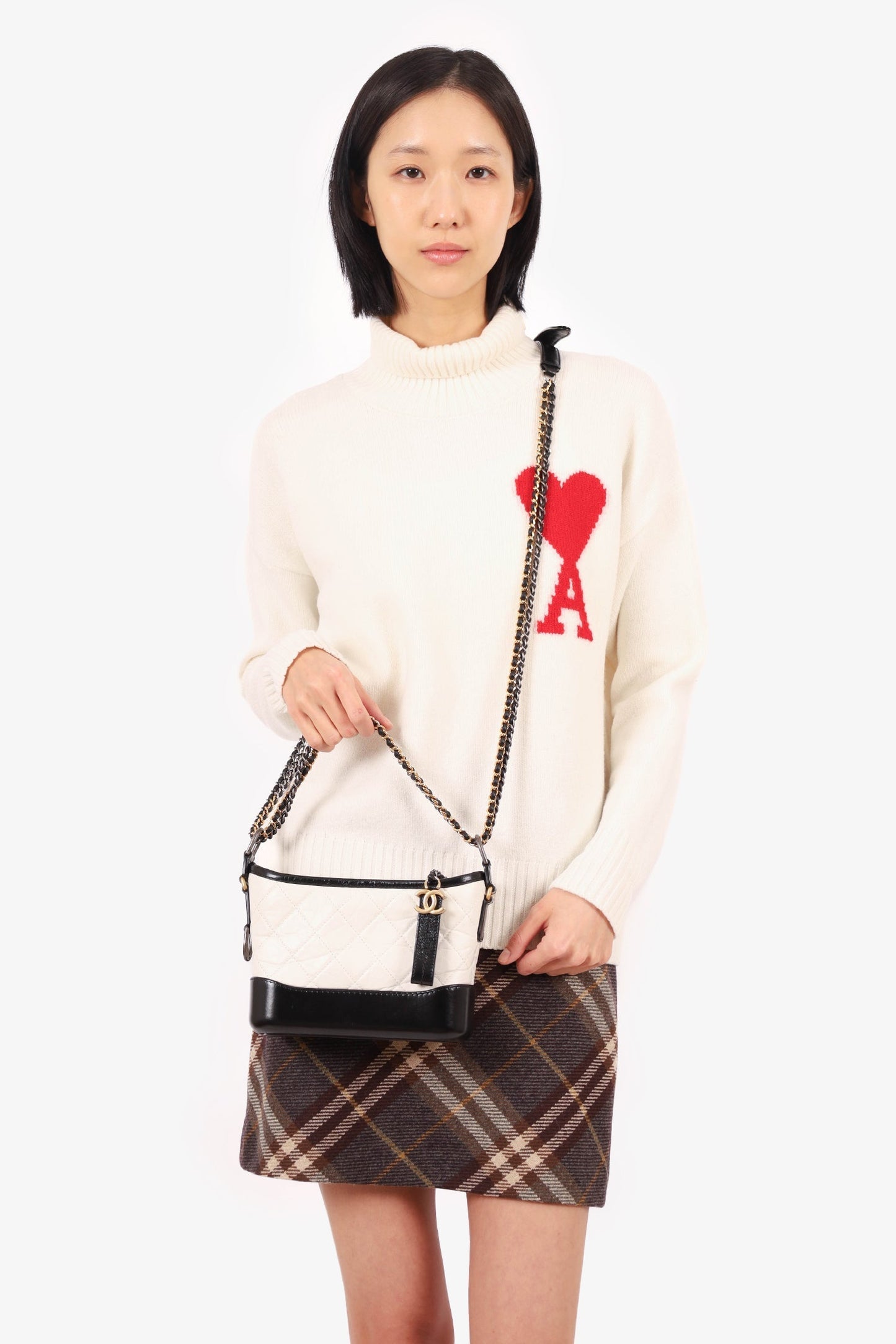 Chanel™ Black/White Lambskin Leather Small Gabrielle Bag