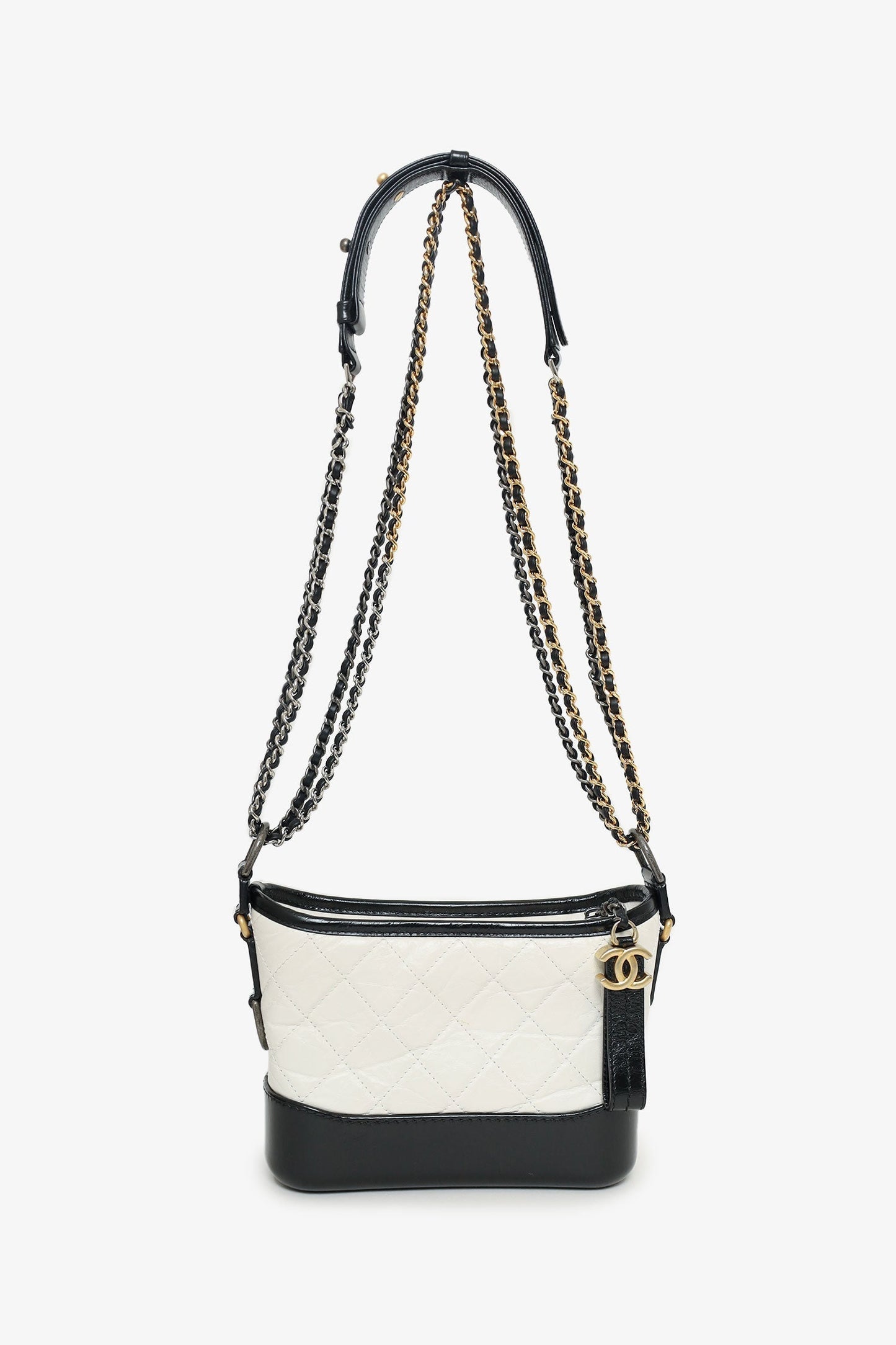 Chanel™  2018 Black/White Lambskin Leather Small Gabrielle Bag