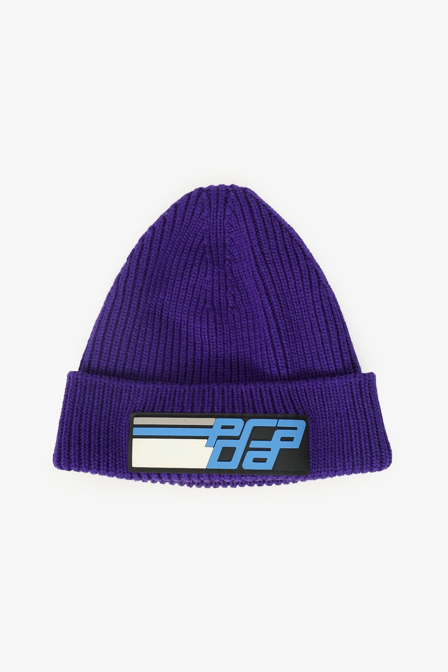 Prada Handbag Wool Beanie Patch Purple Logo