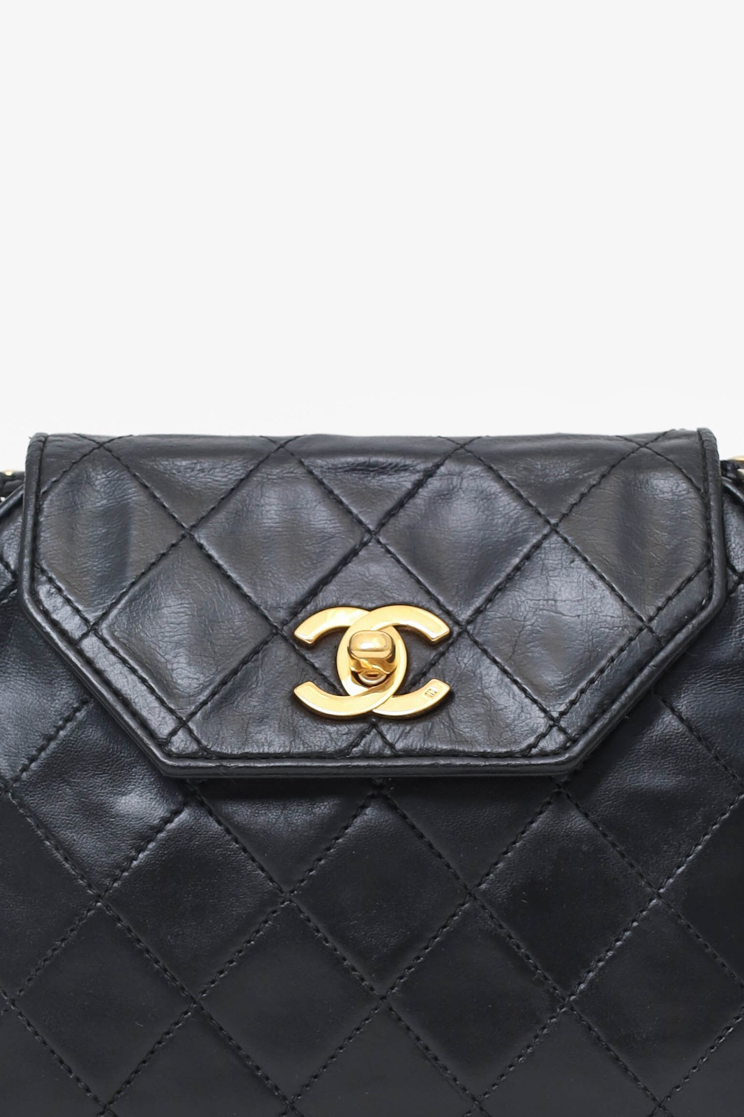 Chaneltm Black Quilted Leather Octagon CC Flap Bag