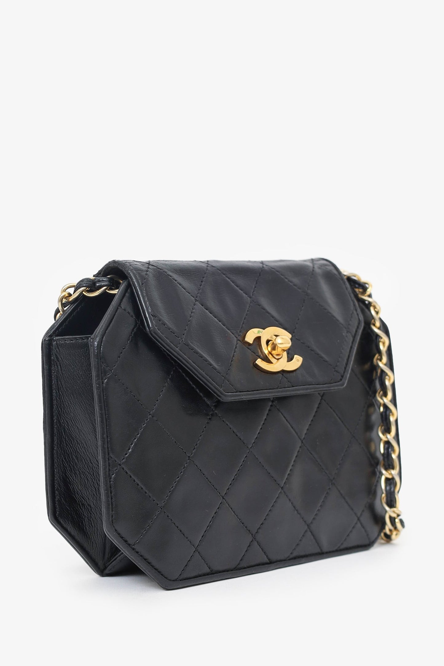 Chaneltm Black Quilted Leather Octagon CC Flap Bag