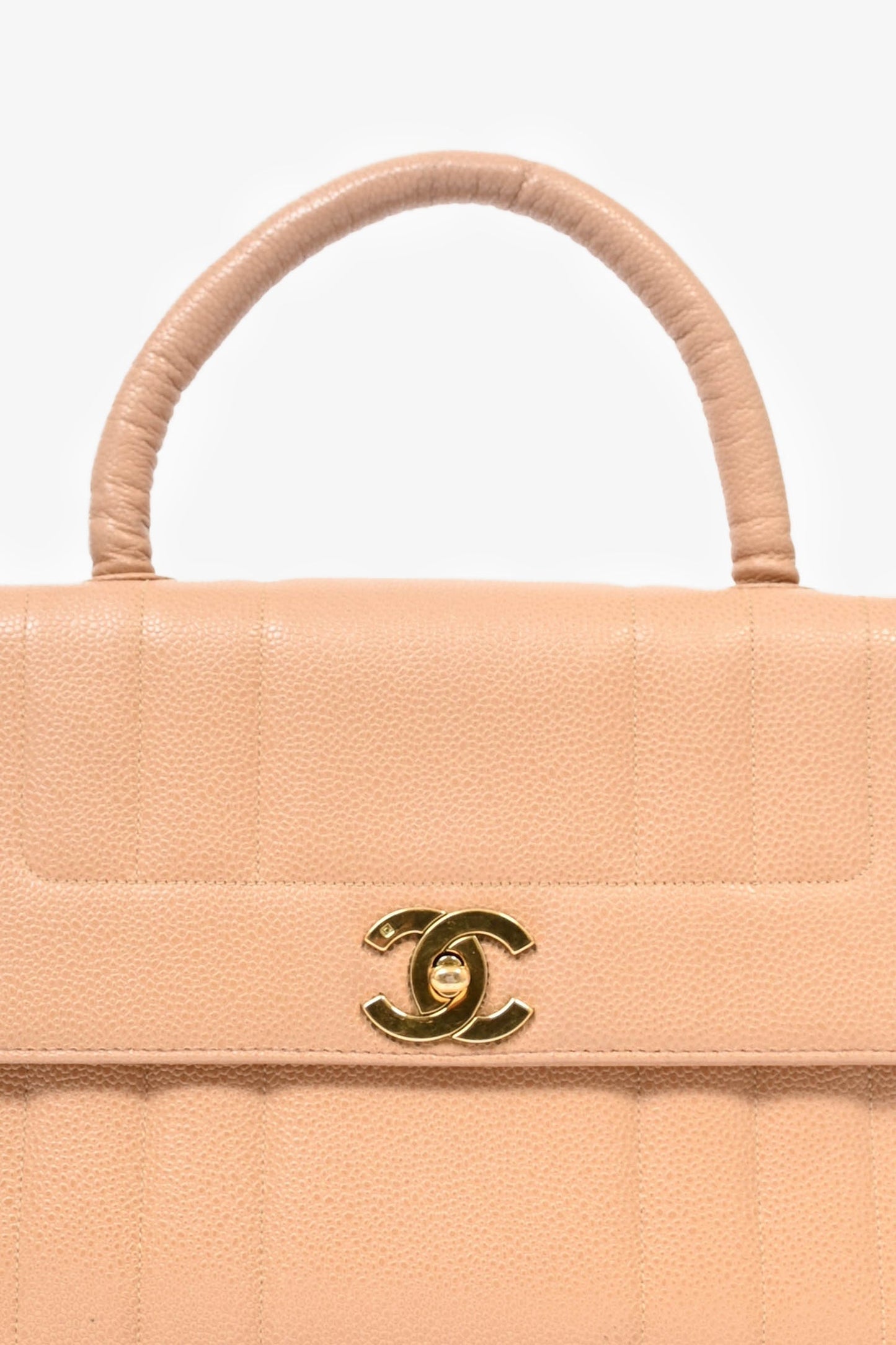 Chanel™ Beige Caviar Leather Kelly Mademoiselle Top Handle Bag