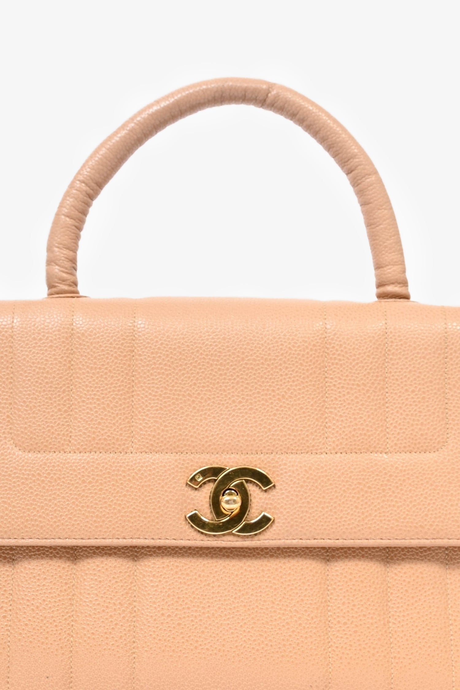 Chanel™ Beige Caviar Leather Kelly Mademoiselle Top Handle Bag