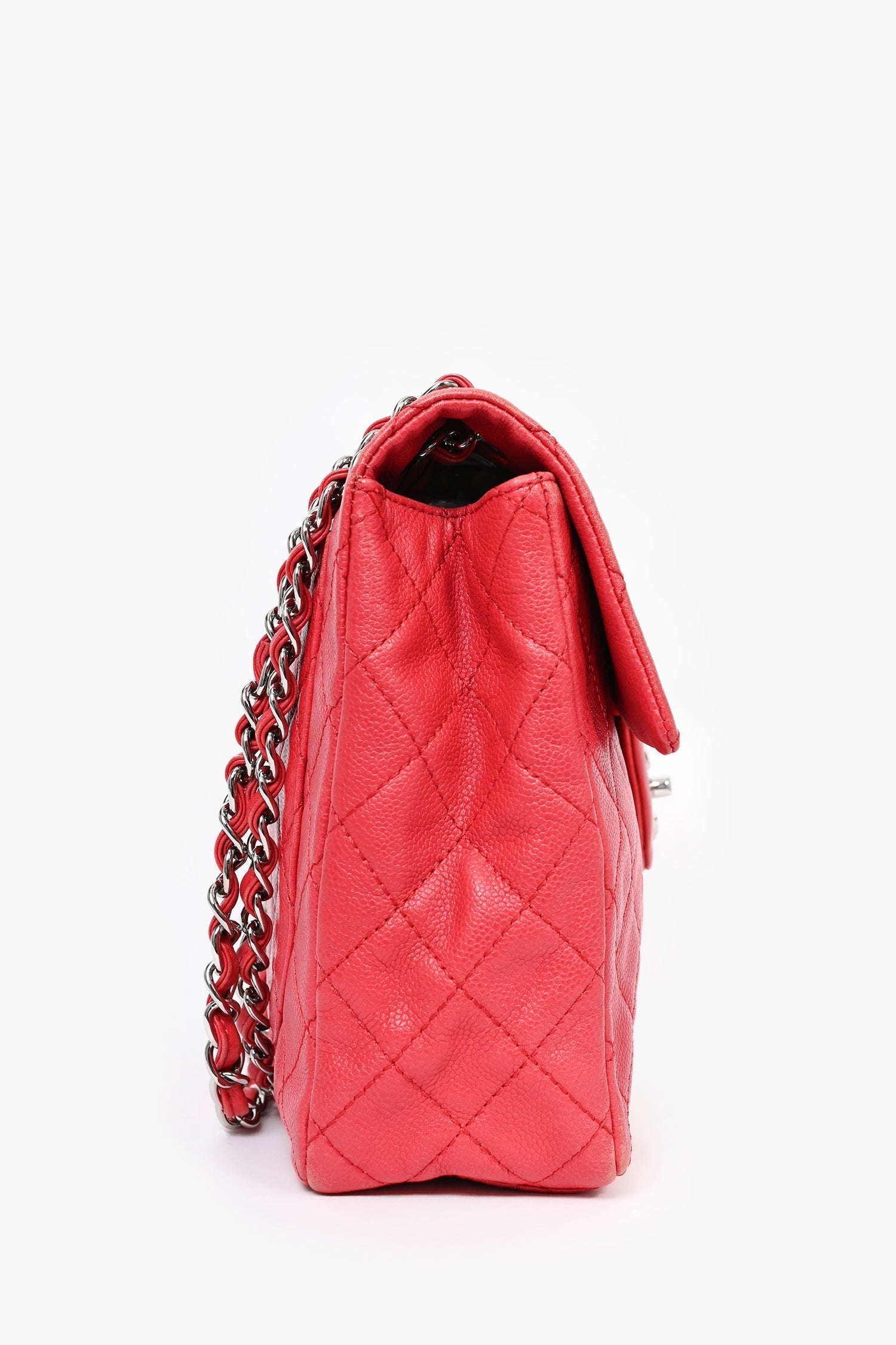 Chanel™ /09 Red Caviar Leather Cc Quilted Maxi Shoulder Bag