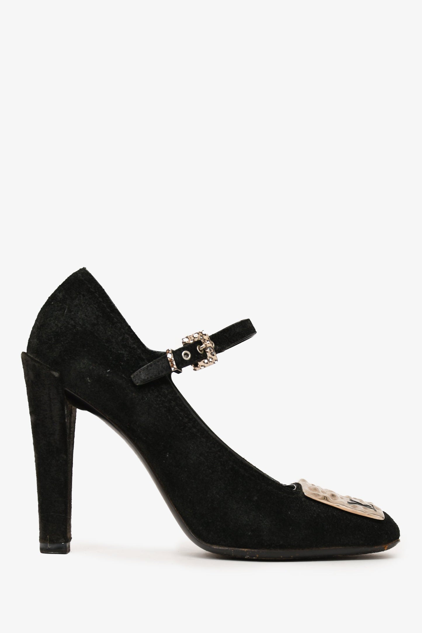 Louis Vuitton Black Suede Leather LV Plue Mary Jane Heels Size 37 (As Is)