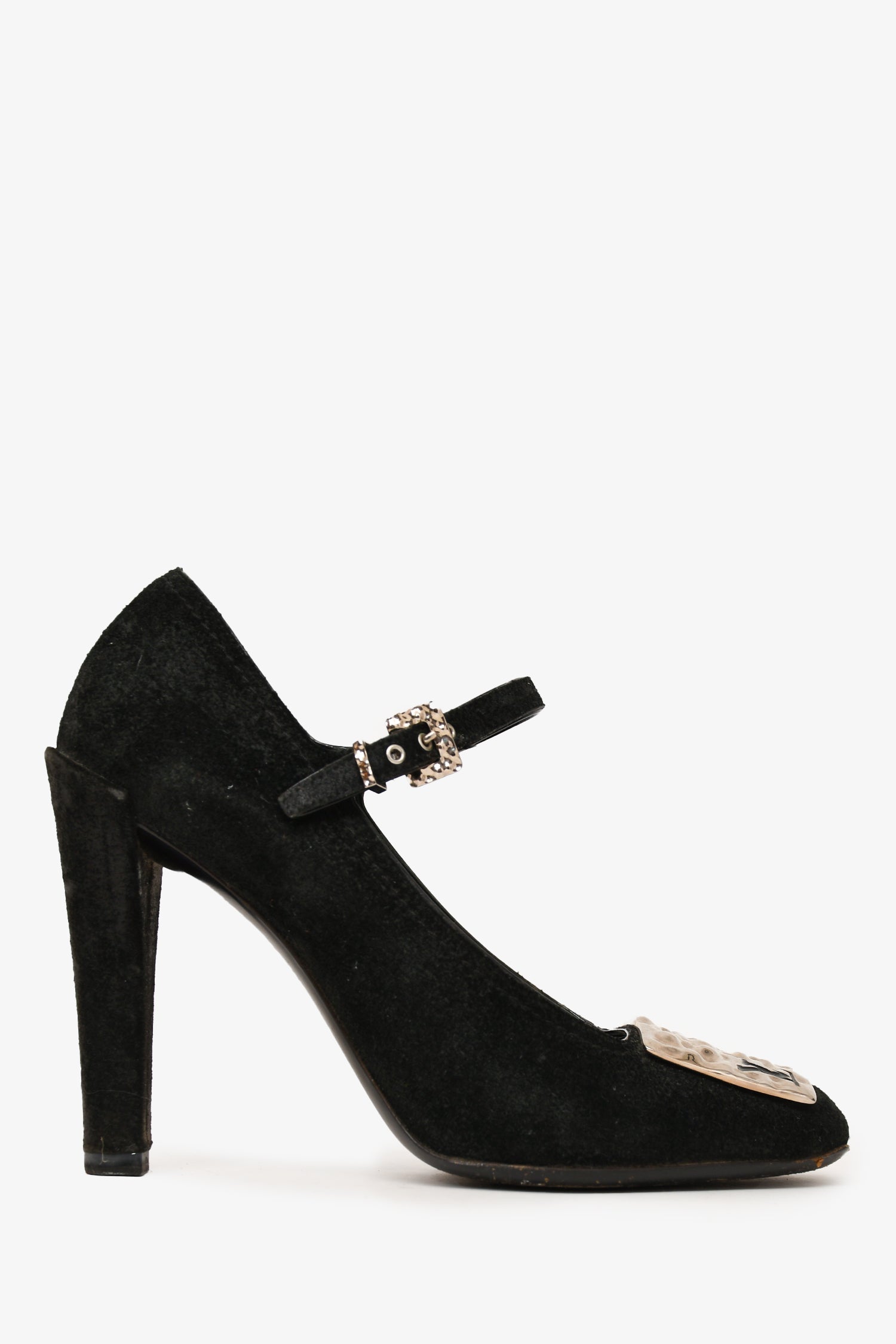 Louis Vuitton Black Suede Leather LV Plue Mary Jane Heels Size 37 (As Is)