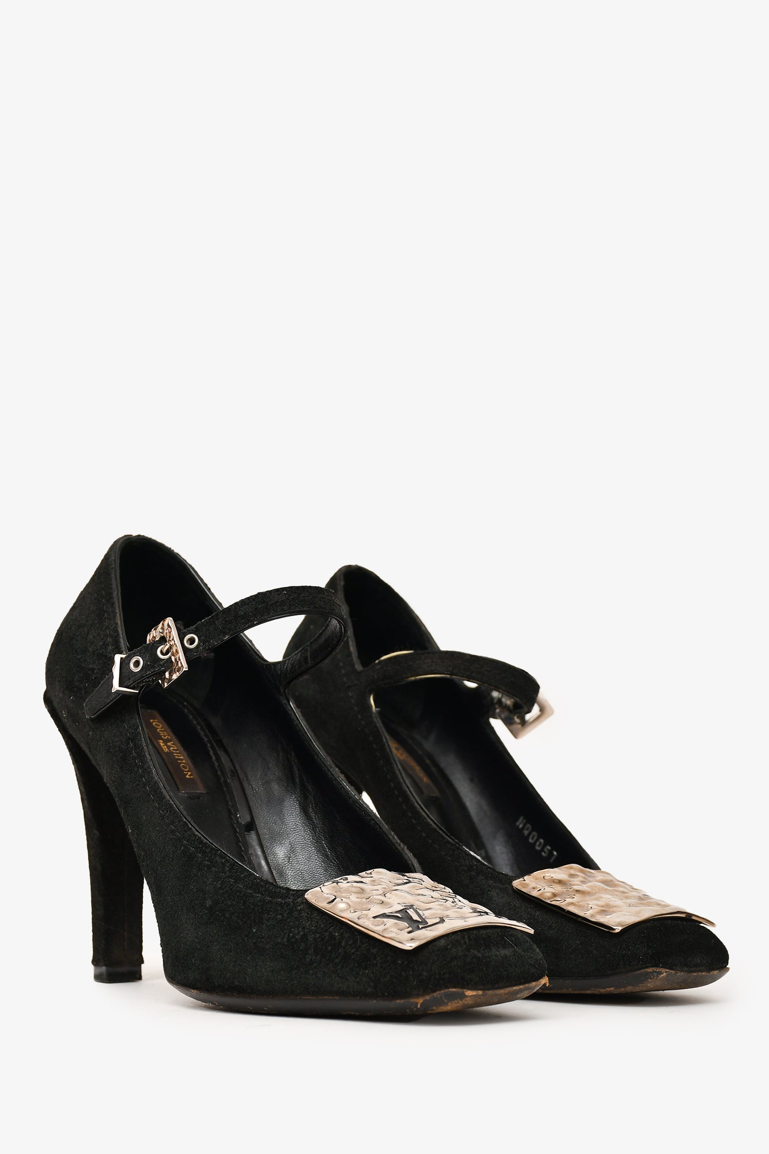 Louis Vuitton Black Suede Leather LV Plue Mary Jane Heels Size 37 (As Is)