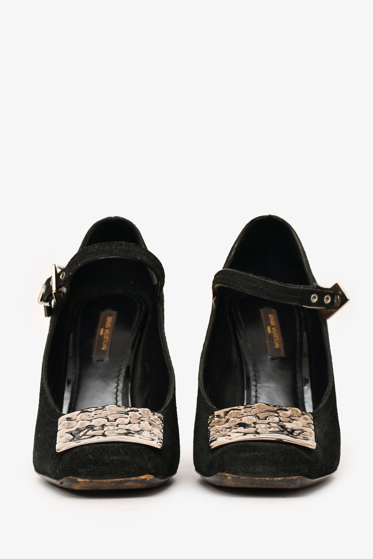 Louis Vuitton Black Suede Leather LV Plue Mary Jane Heels Size 37 (As Is)