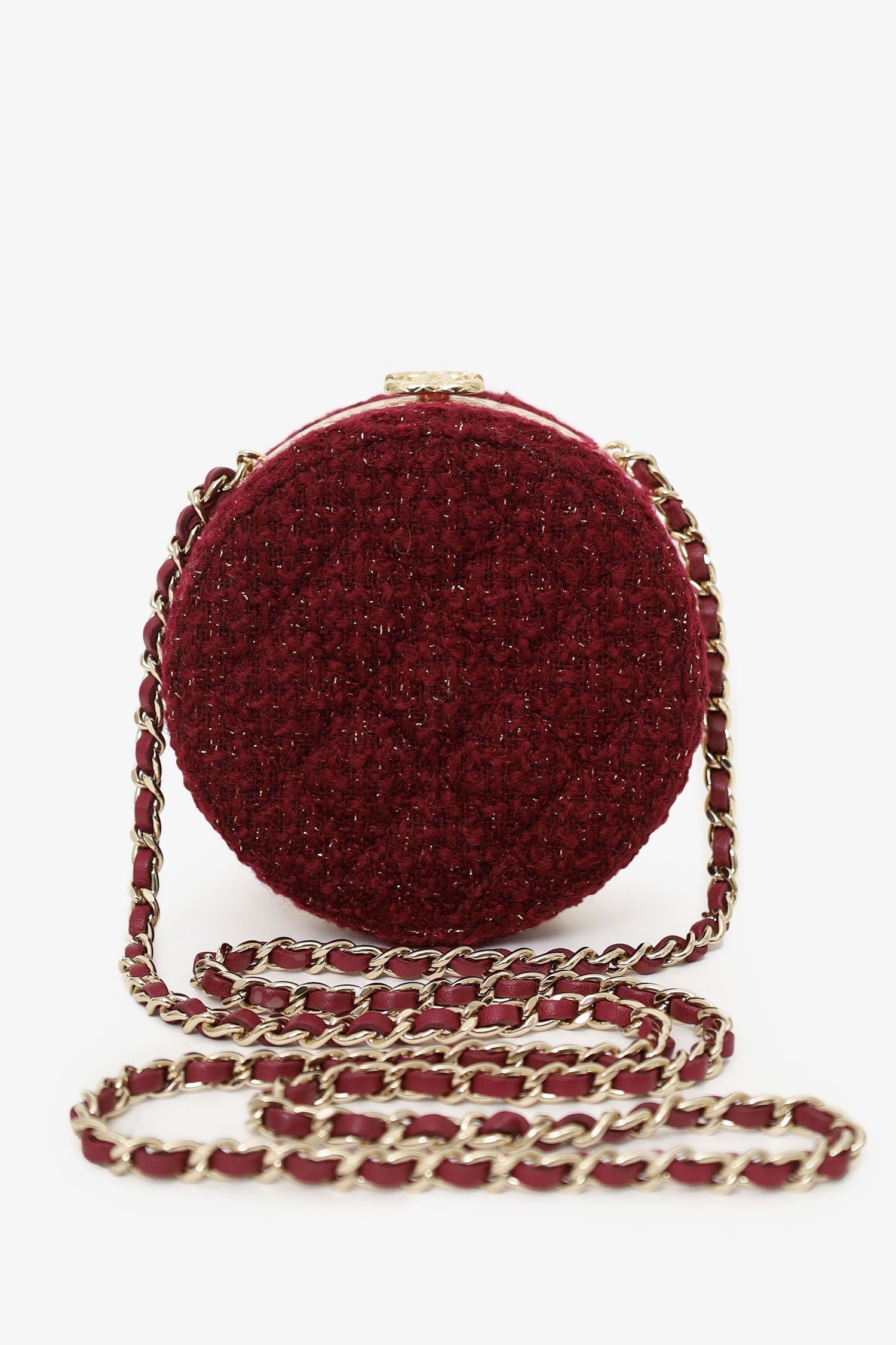 Chaneltm 2022 Burgundy Tweed Vanity Clutch on Chain