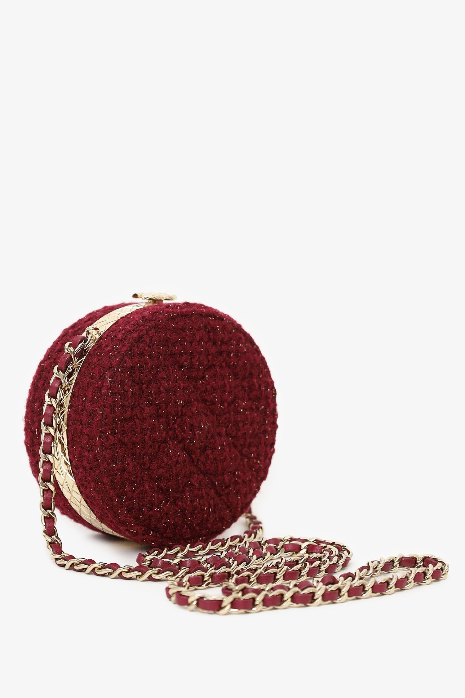 Chanel™ Burgundy Tweed Vanity Clutch On Chain