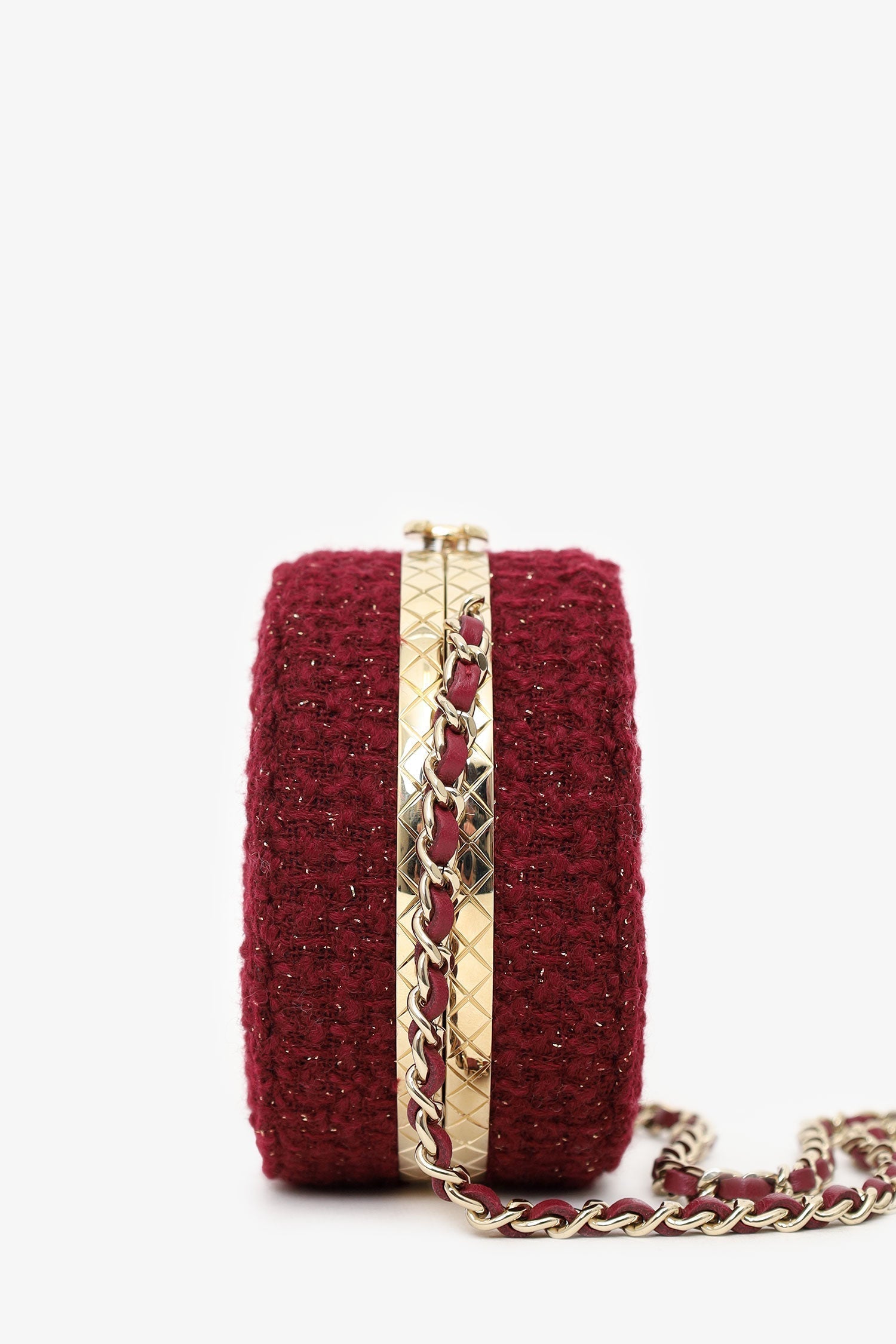 Chaneltm 2022 Burgundy Tweed Vanity Clutch on Chain