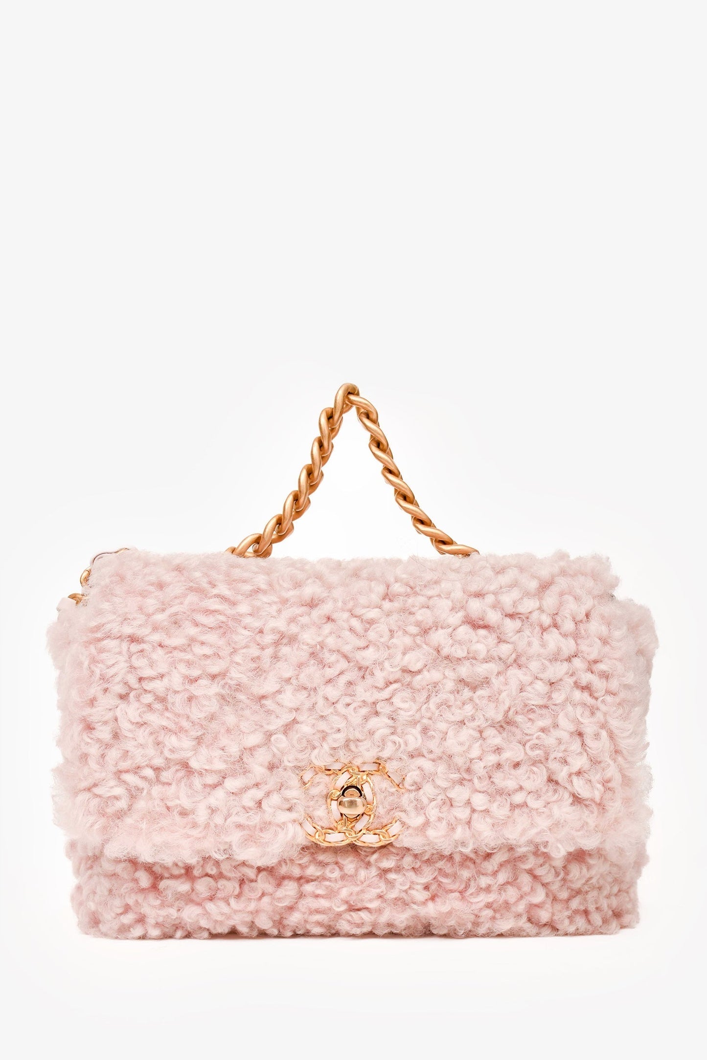 Chaneltm 2021 Pink Shearling 'chanel 19' Medium Flap Shoulder Bag