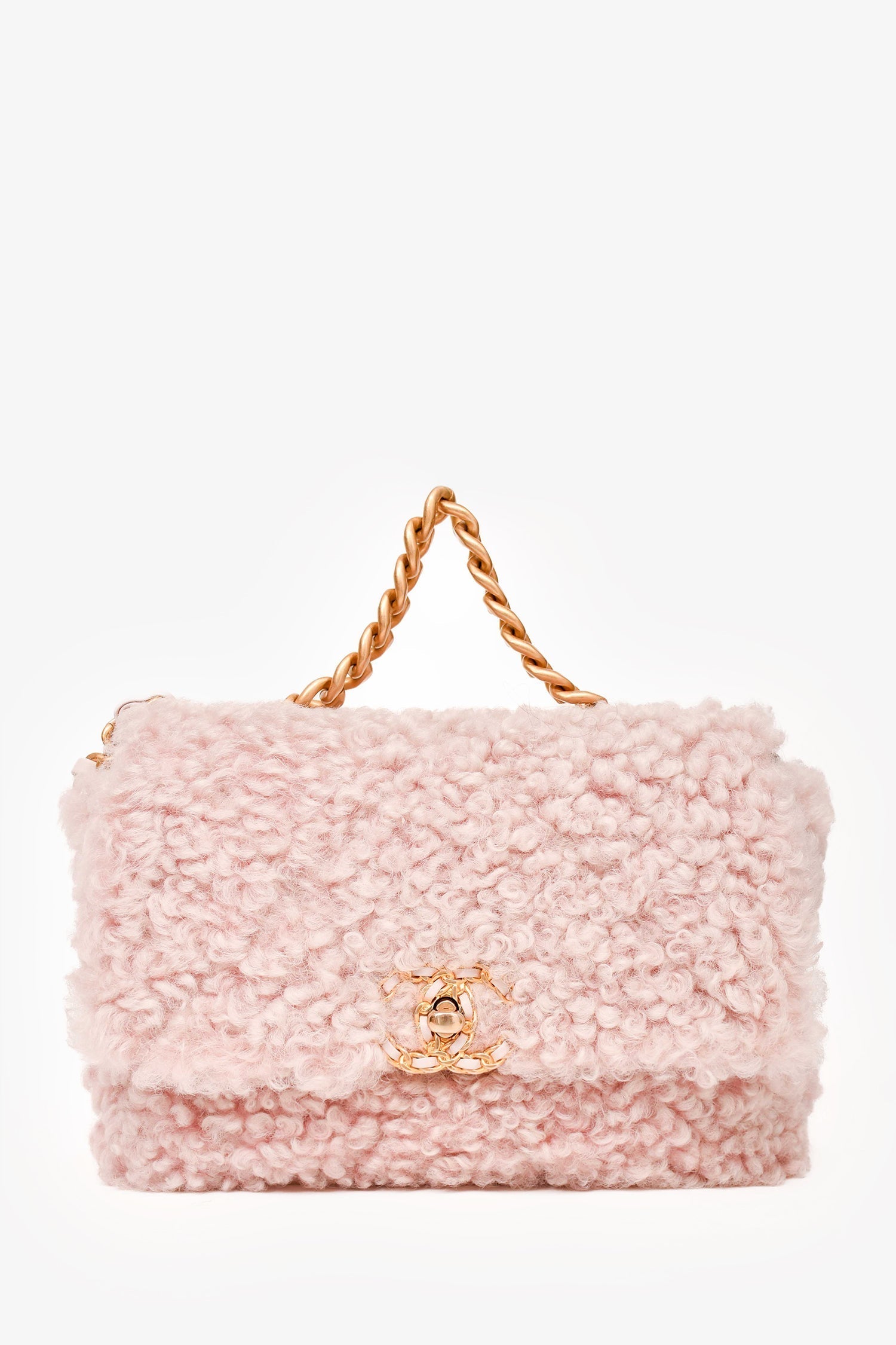 Chaneltm 2021 Pink Shearling 'chanel 19' Medium Flap Shoulder Bag