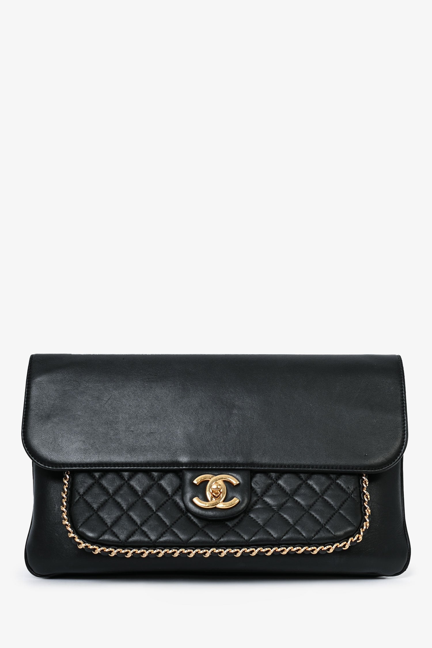 Chaneltm 2017/18 Black Lambskin 'unchained' CC Clutch