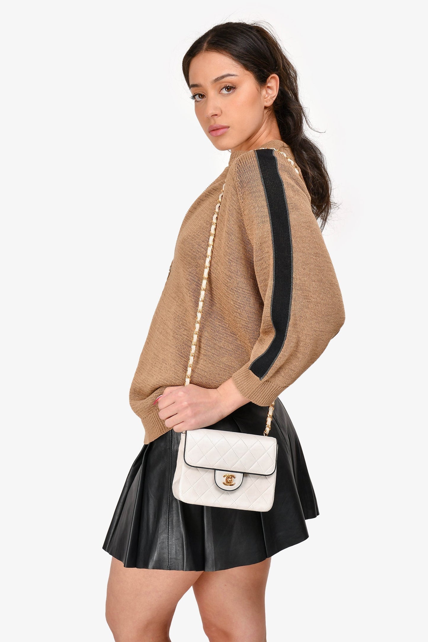 Chanel™ -91 White/Black Lambskin Leather Mini Square Flap Bag ( )