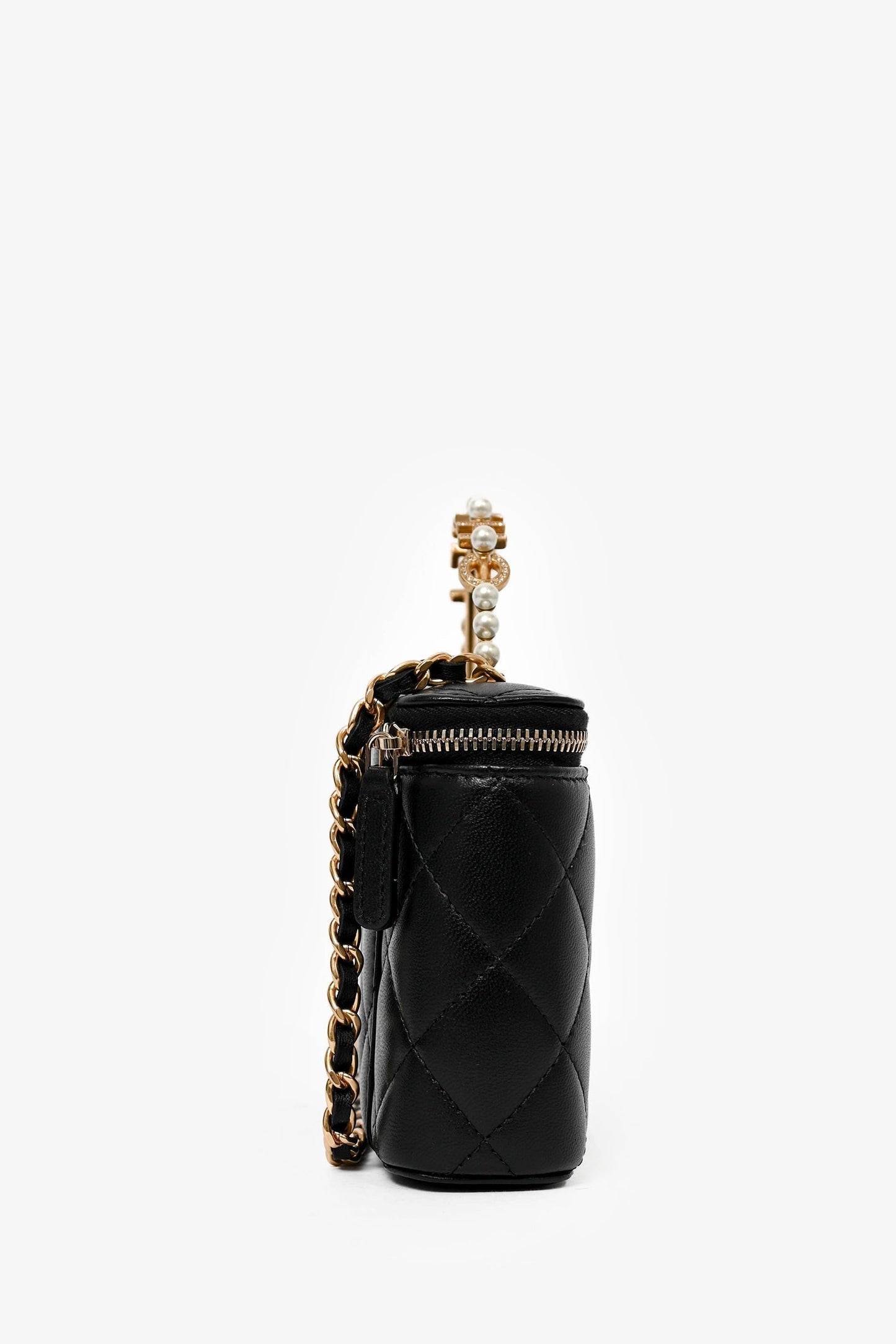 Chanel™ Black Lambskin Pearl Cc Vanity Top Handle Bag
