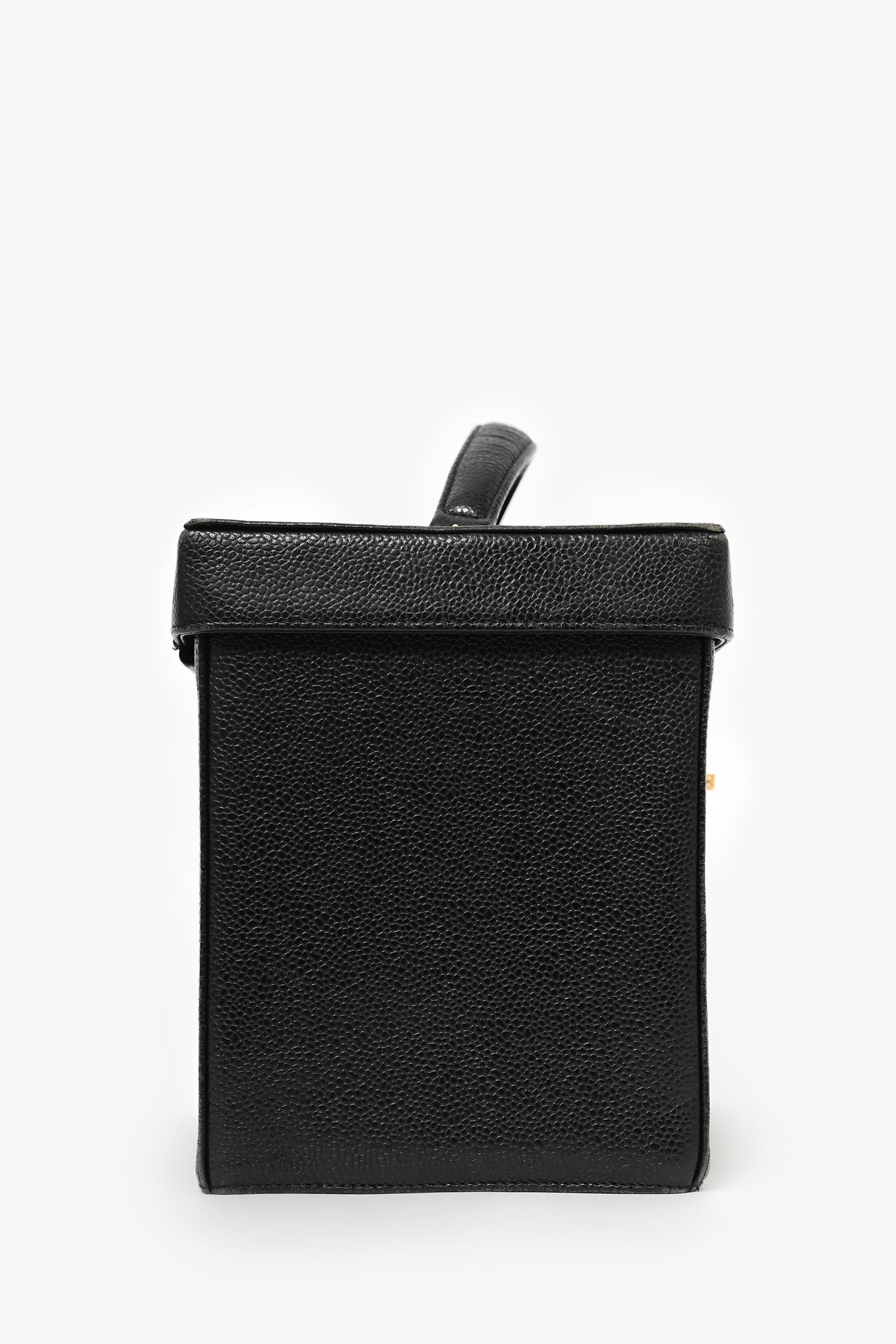 Chaneltm 1991 94 Black Caviar Leather CC Box Vanity Makeup Case with Chain Strap (as Is) Handbag