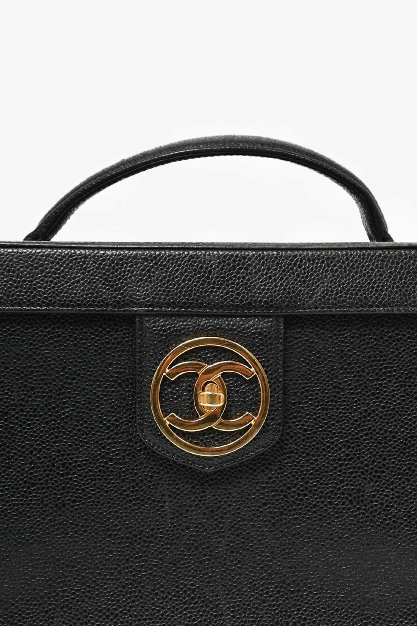 Chanel™ -94 Black Caviar Leather Cc Box Vanity Makeup Case With Chain Strap (As Is) Bag