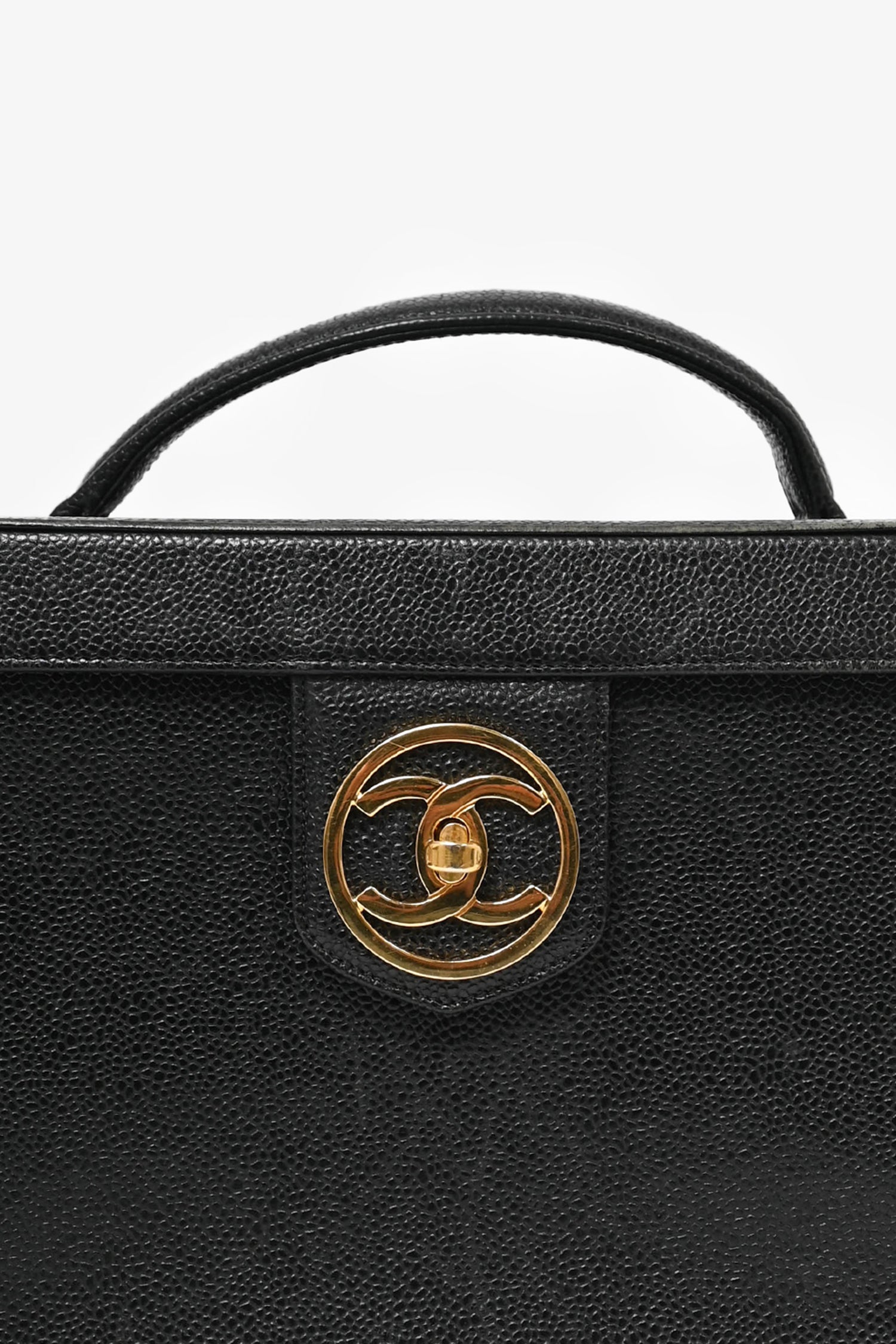 Chanel™ -94 Black Caviar Leather Cc Box Vanity Makeup Case With Chain Strap (As Is) Bag