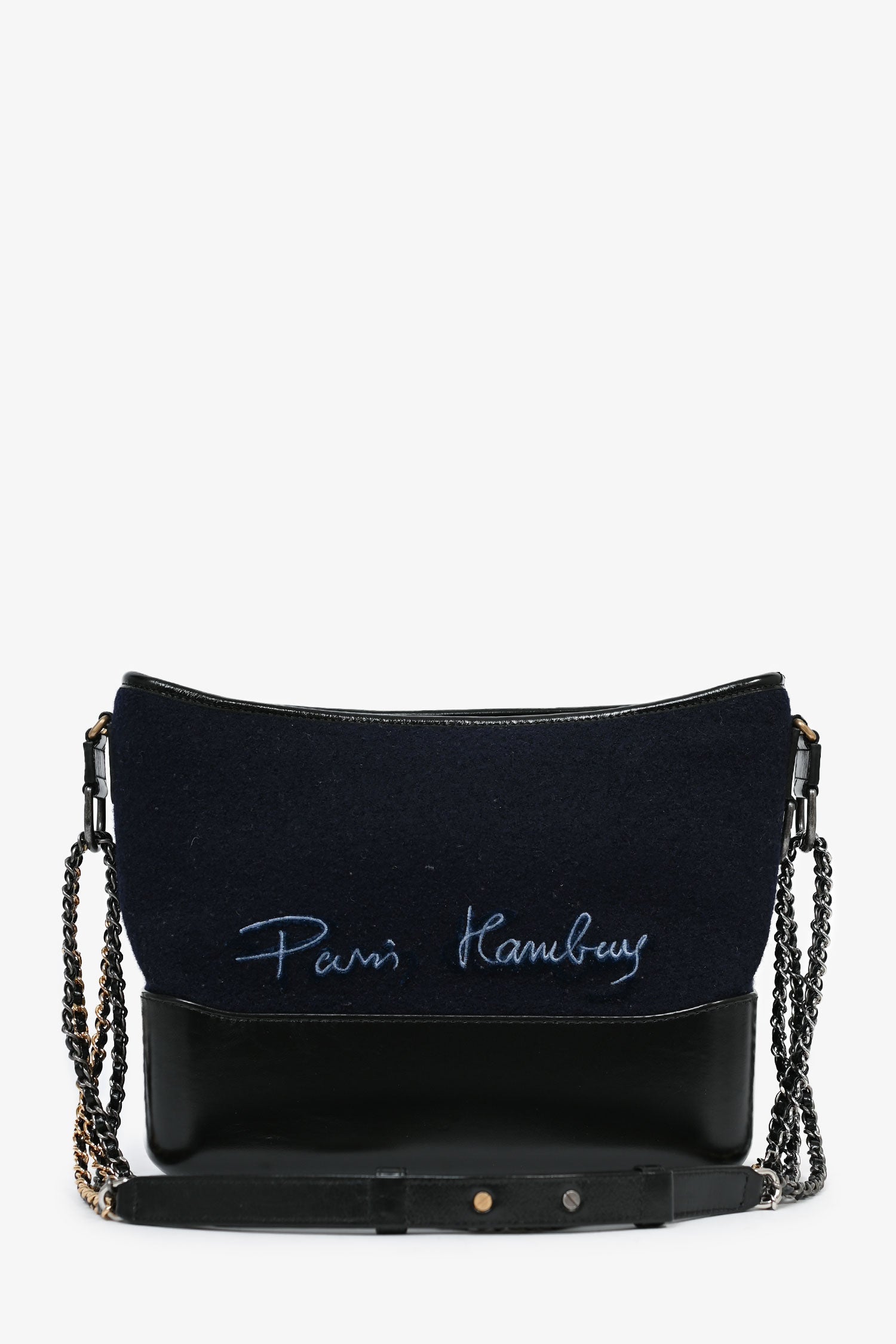 Chanel™ Navy Wool 'Paris Hamburg' Embroidered Large Gabrielle Hobo