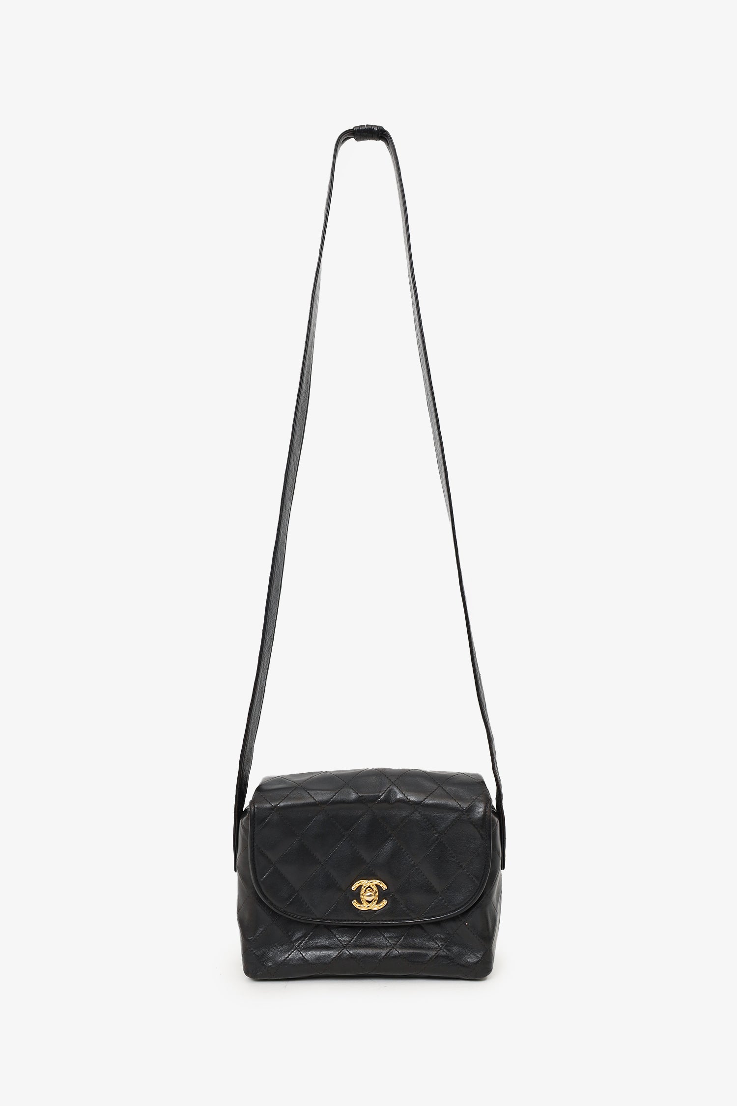 Chaneltm 1991 94 Black Lambskin Round Flap Shoulder Bag