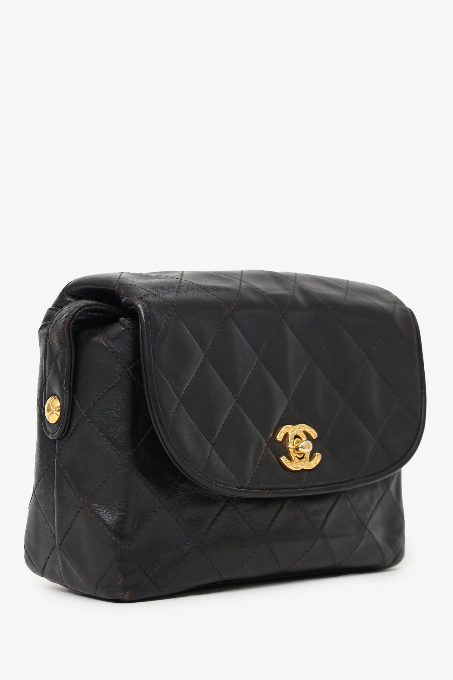 Chanel™ -94 Black Lambskin Round Flap Shoulder Bag