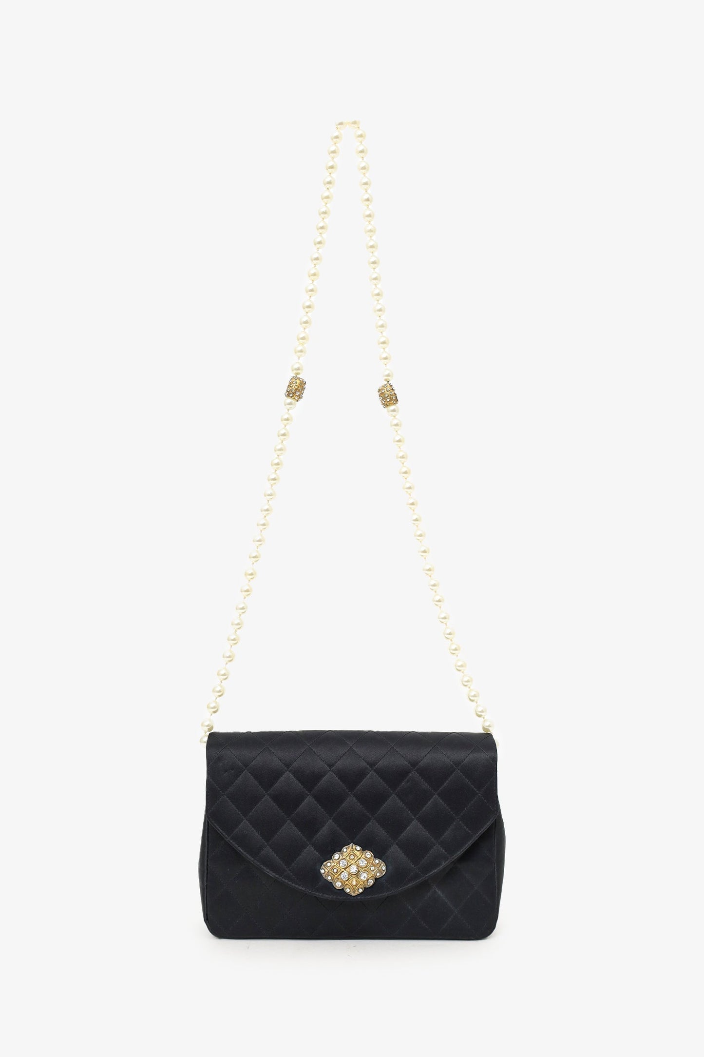 Chanel™ -88 Black Satin Gripoix Pearl Jewel Evening Bag 'As Is'
