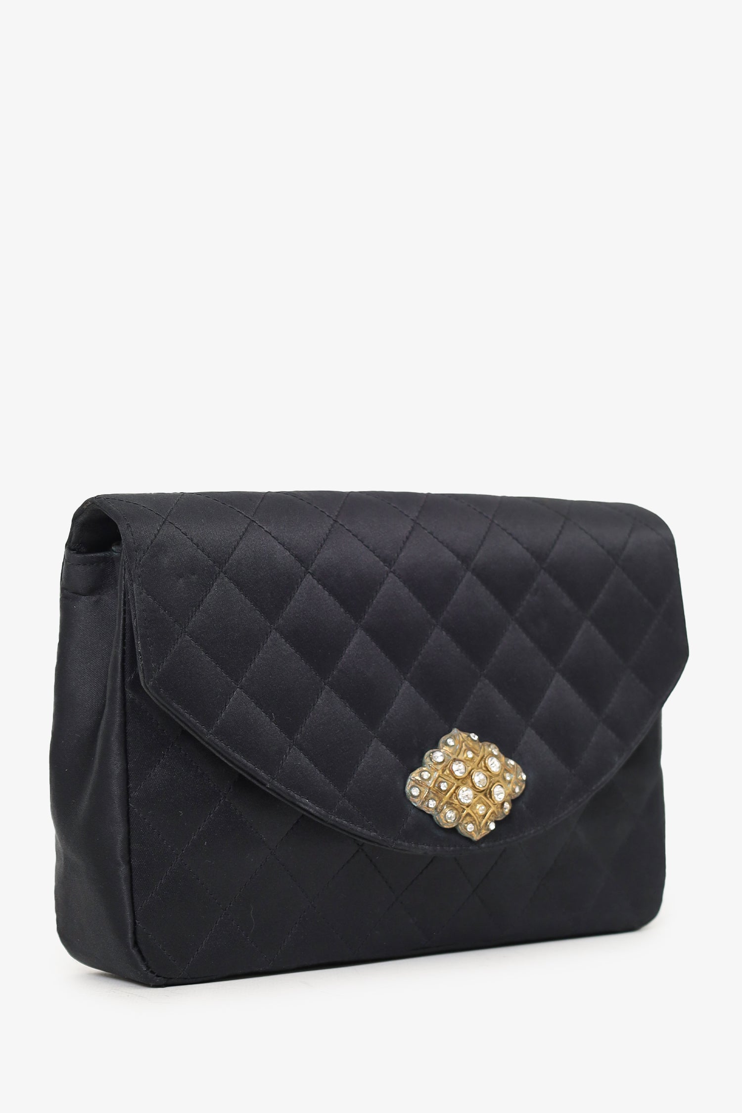 Chanel™ -88 Black Satin Gripoix Pearl Jewel Evening Bag 'As Is'