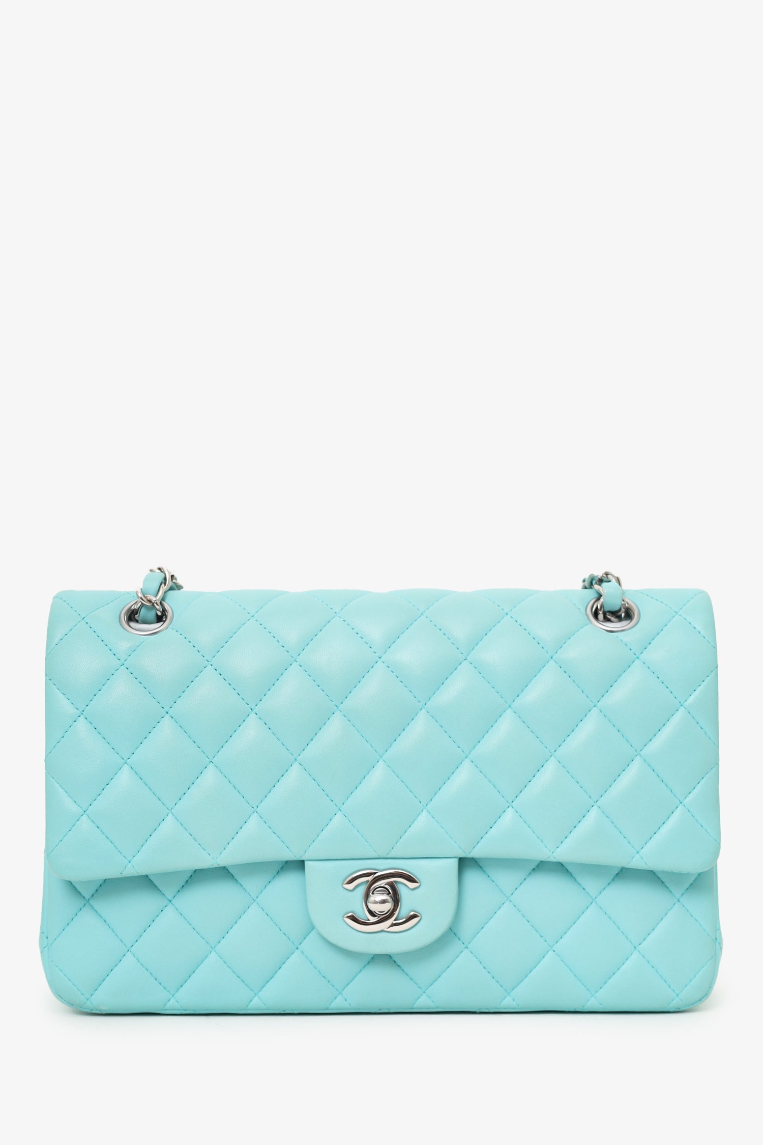 Chaneltm 2019 Turquoise Leather Quilted Double Flap (as Is) Handbag