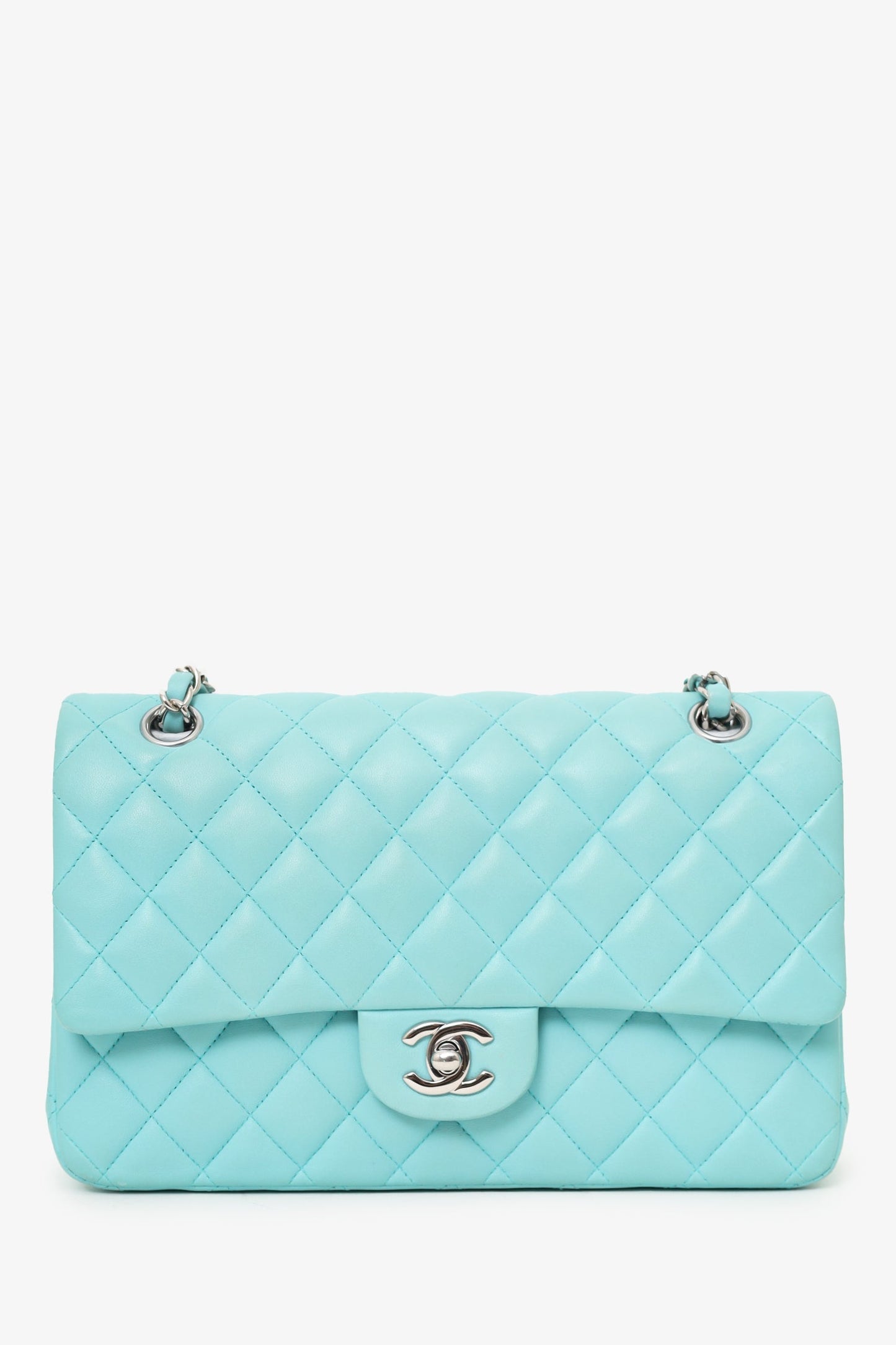 Chanel™ 2019 Turquoise Leather Quilted Double Flap (as Is) Bag