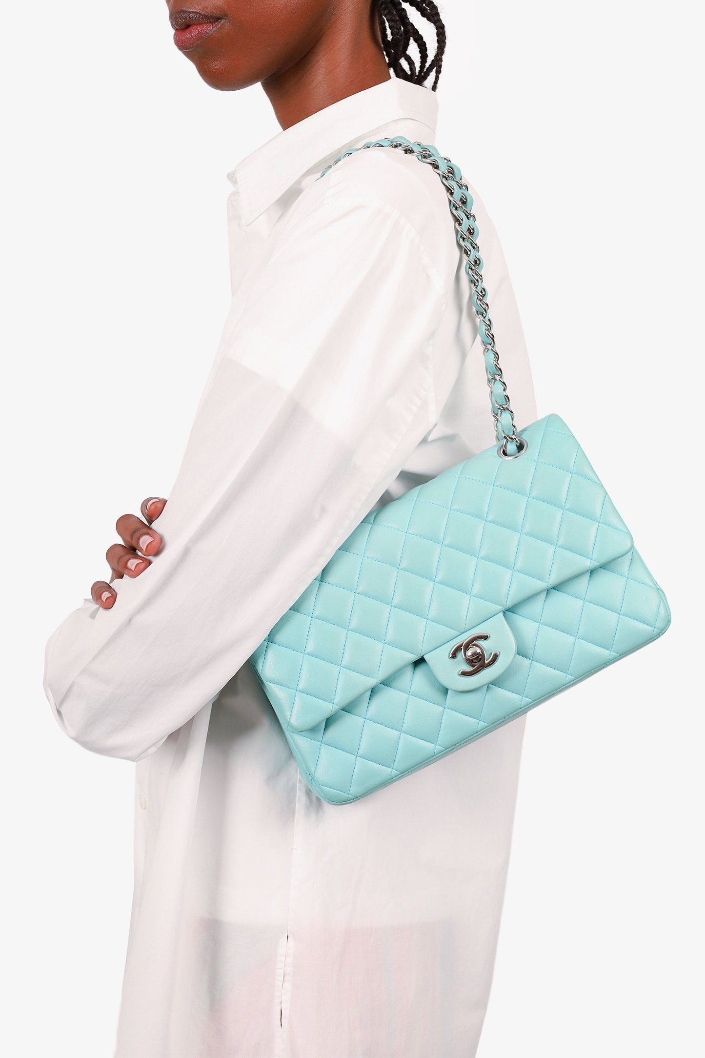 Chanel™ 2019 Turquoise Leather Quilted Double Flap (as Is) Bag