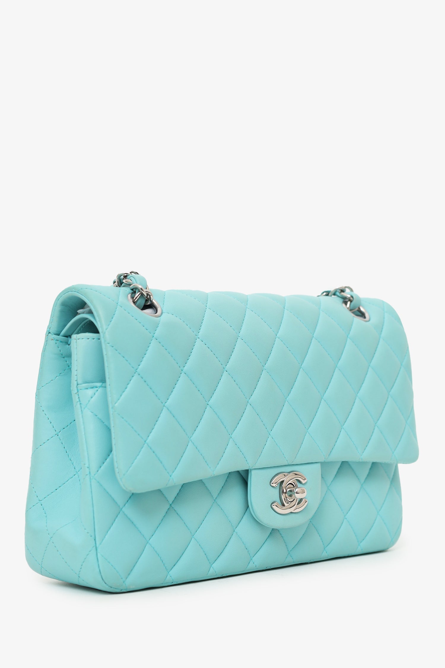Chanel™ Turquoise Leather Quilted Double Flap (As Is) Bag