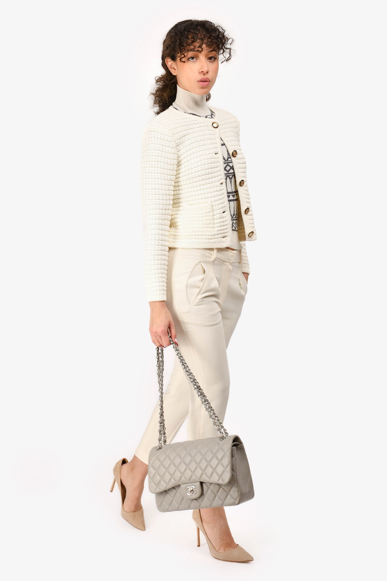 Chaneltm 2019/20 Grey Lambskin Leather Jumbo Double Flap Handbag