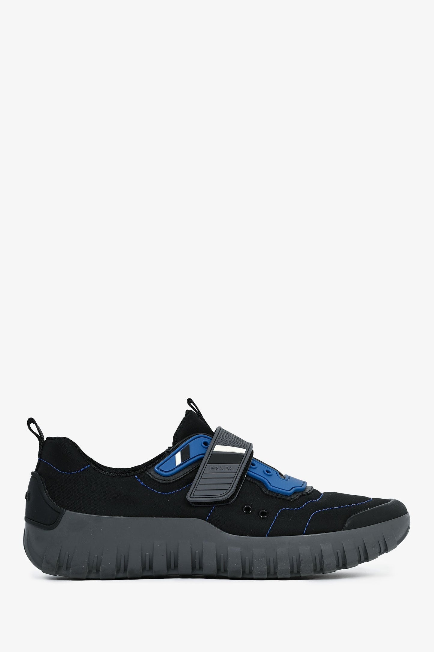 Prada Shoe Sport Rubber Velcro Strap Sneakers Nylon Black Blue Shoes